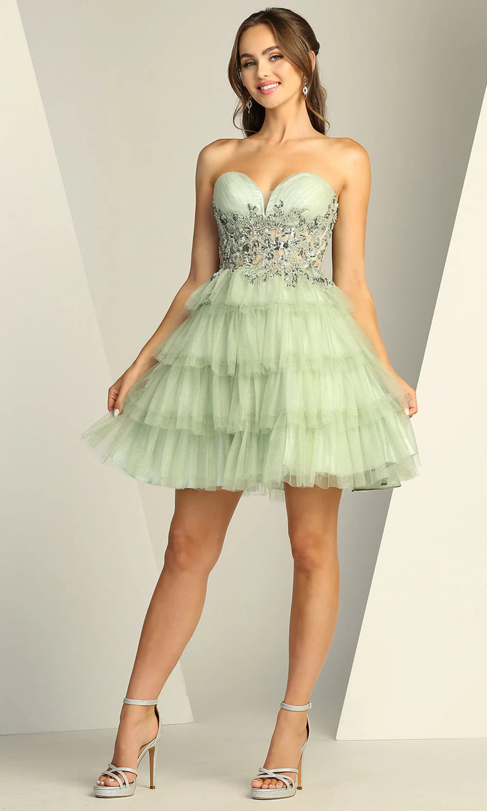 Adora Design 1062 - Sweetheart Neckline Ruffle Short Dress - Image 6
