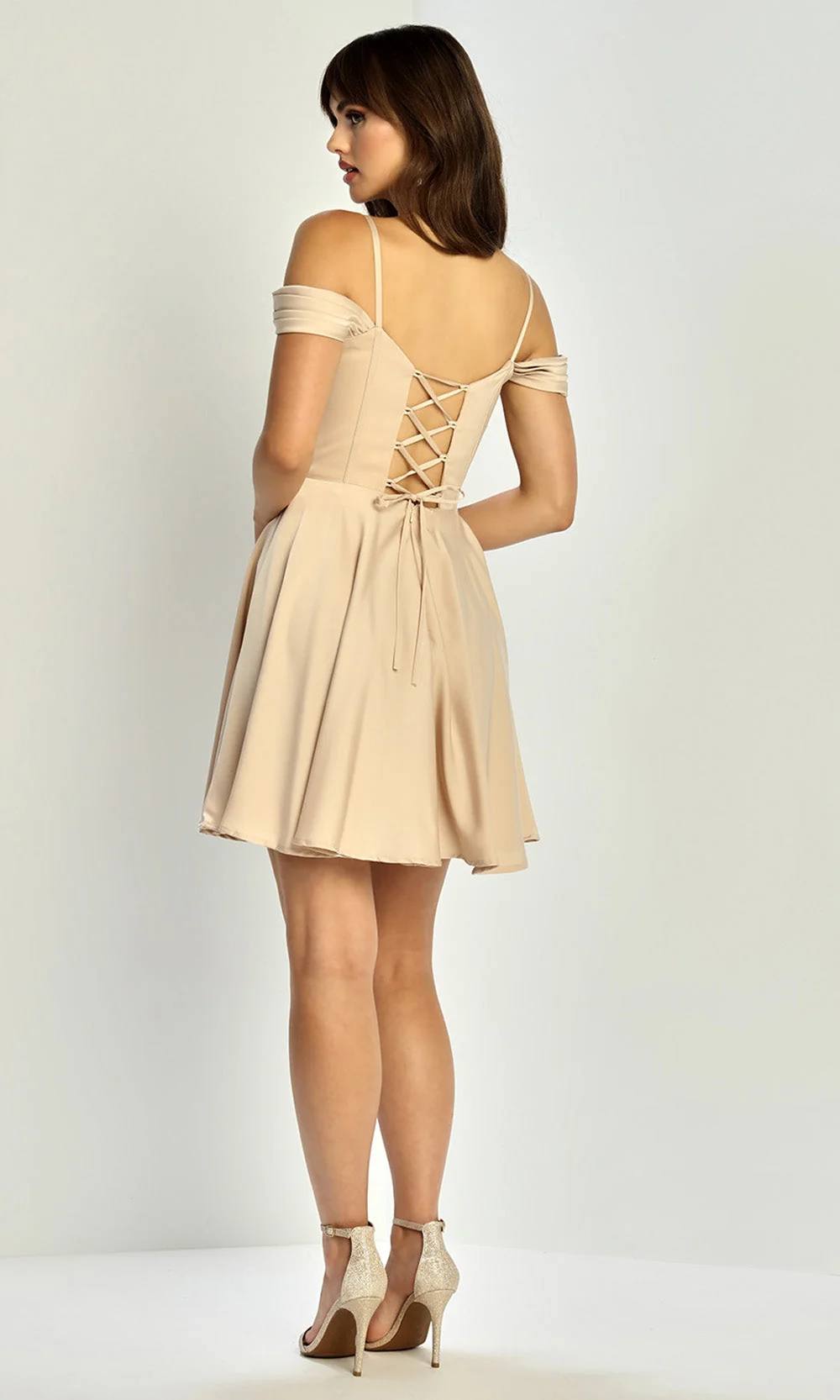 Adora Design 1088 - Cold Shoulder Corset A-Line Dress - Image 2