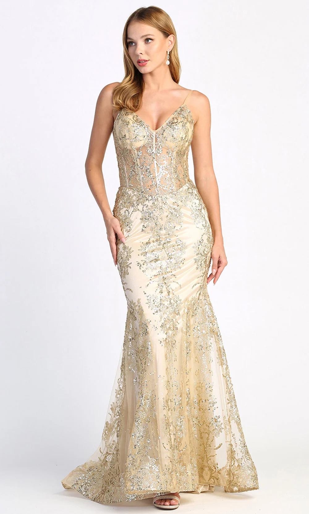 Adora Design 3053N - V-Neckline Shimmer Evening Dress - Image 3