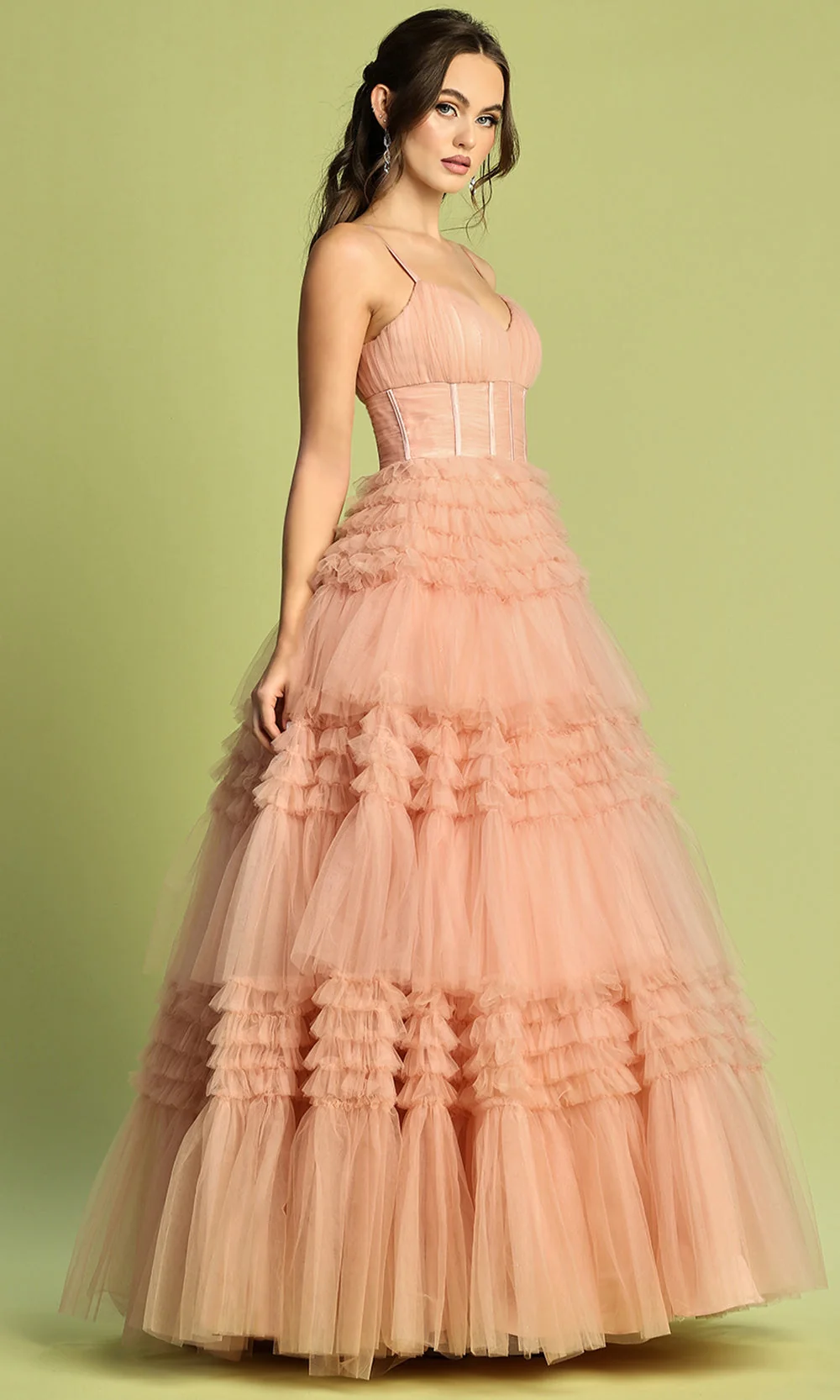 Adora Design 3202 - V-Neckline Tiered Ruffle Prom Gown - Image 3