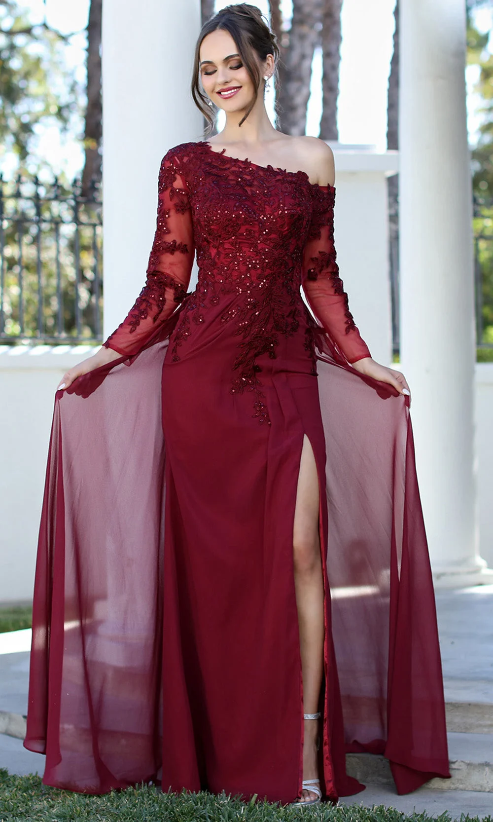 Adora Design 3245-03 - Applique Long Illusion Sleeve Formal Gown - Image 3