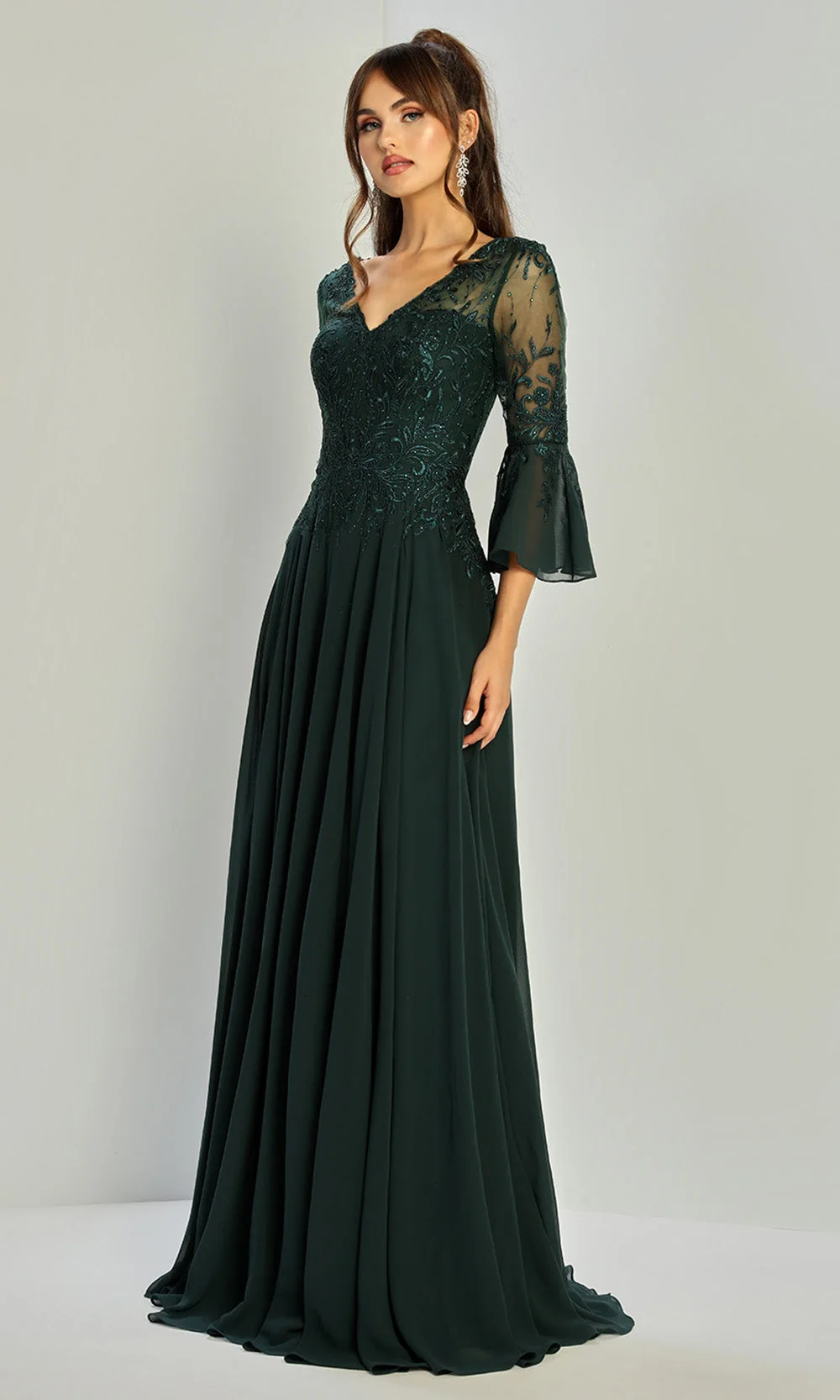 Adora Design 3317-03 - V-Neckline Bell Sleeve A-Line Gown - Image 5