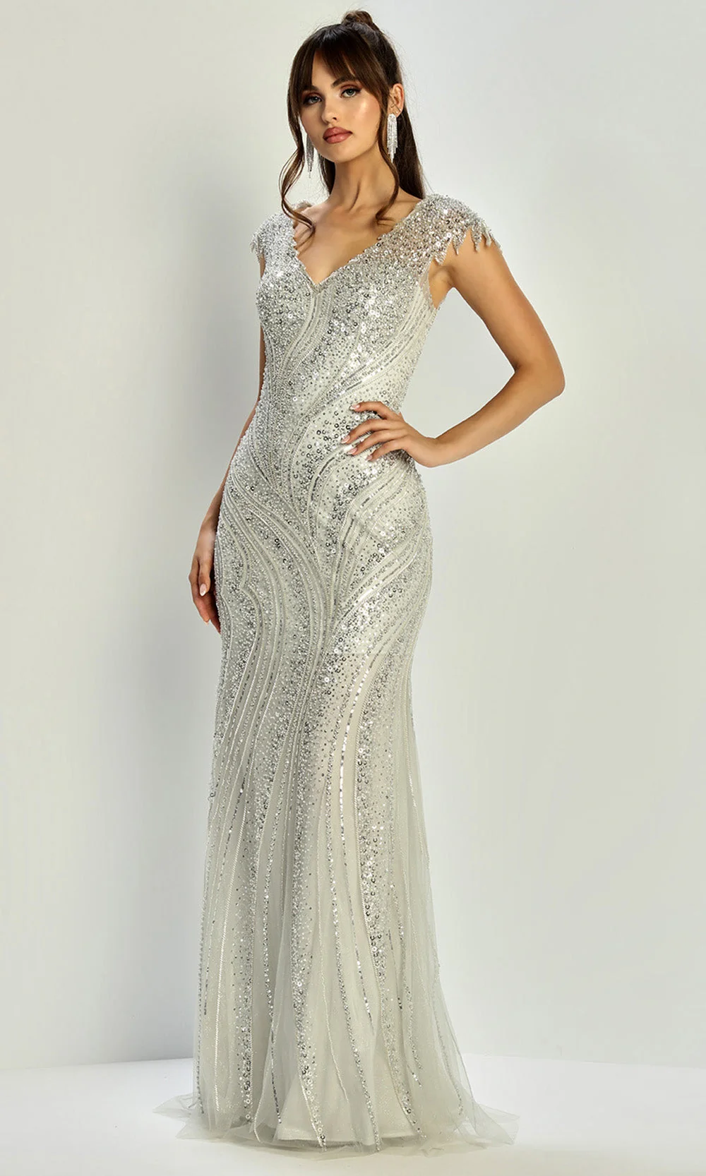Adora Design 3332-03 - V-Neckline Beaded Detail Long Gown - Image 8
