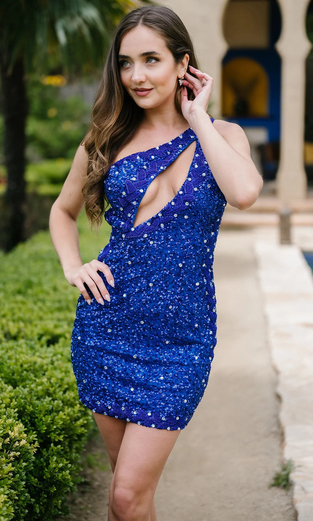 Aleta Couture 1324 - Sequined One-Shoulder Cocktail Dress - Image 5