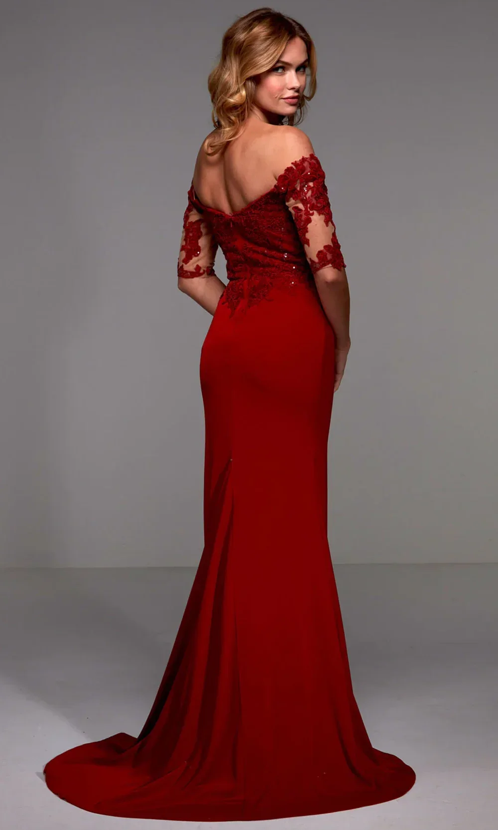 Alyce Paris 27518 - Sheer Sleeve Embellished Dress with Slit - Image 2