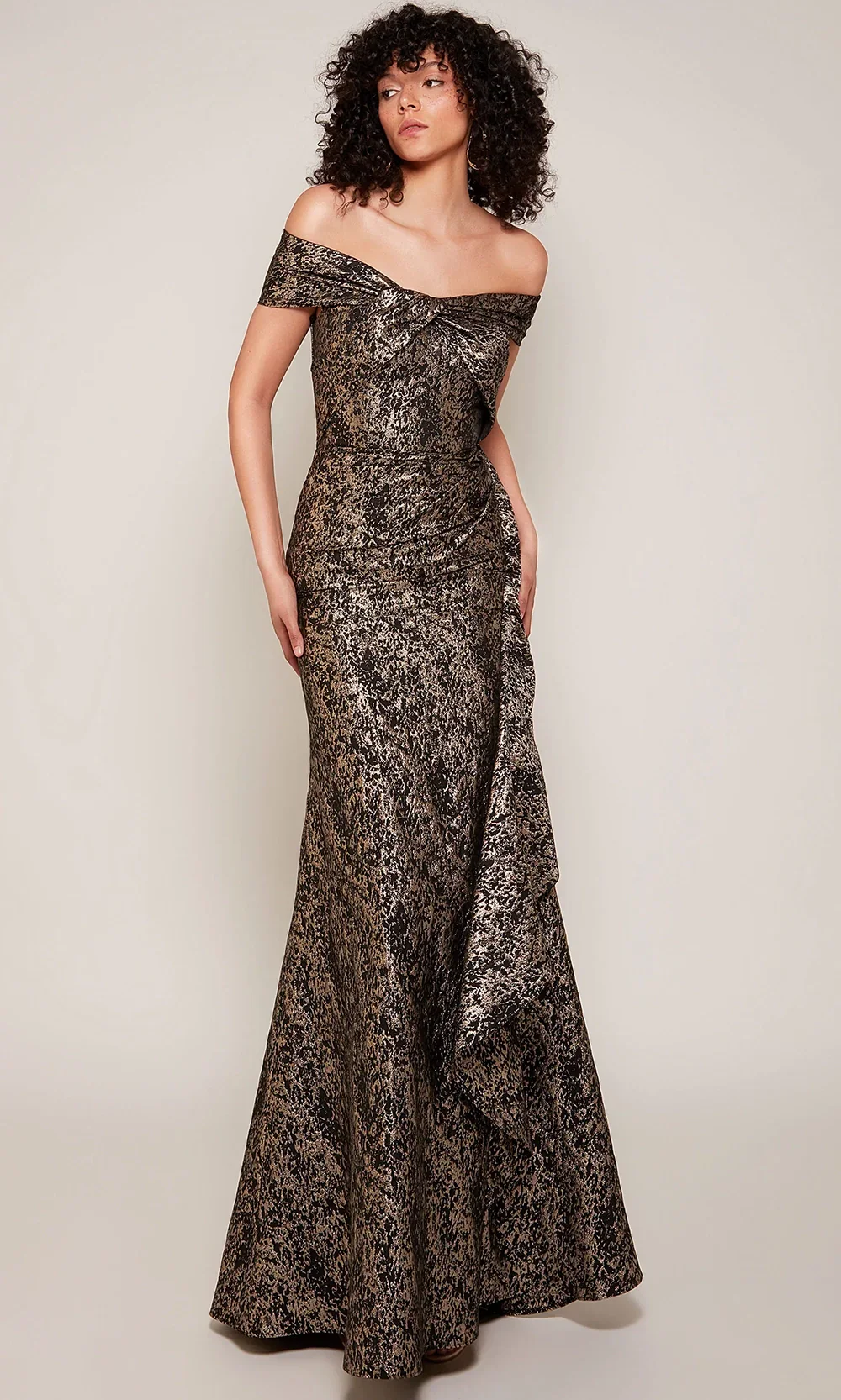 Alyce Paris 27667 - Dramatic Jacquard Knotted Off Shoulder Dress - Image 3