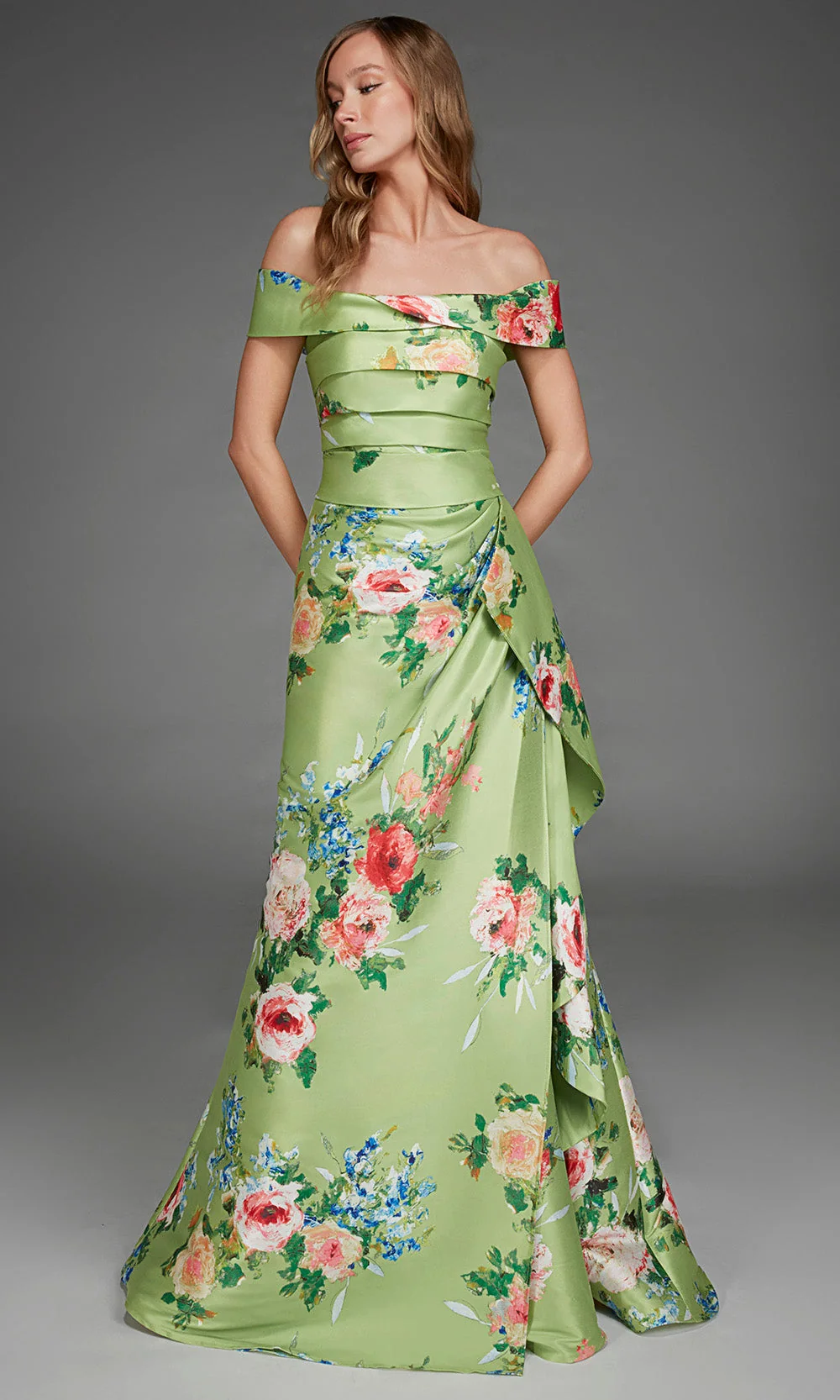 Alyce Paris 27915 - Straight Neckline Printed Mikado Gown - Image 3