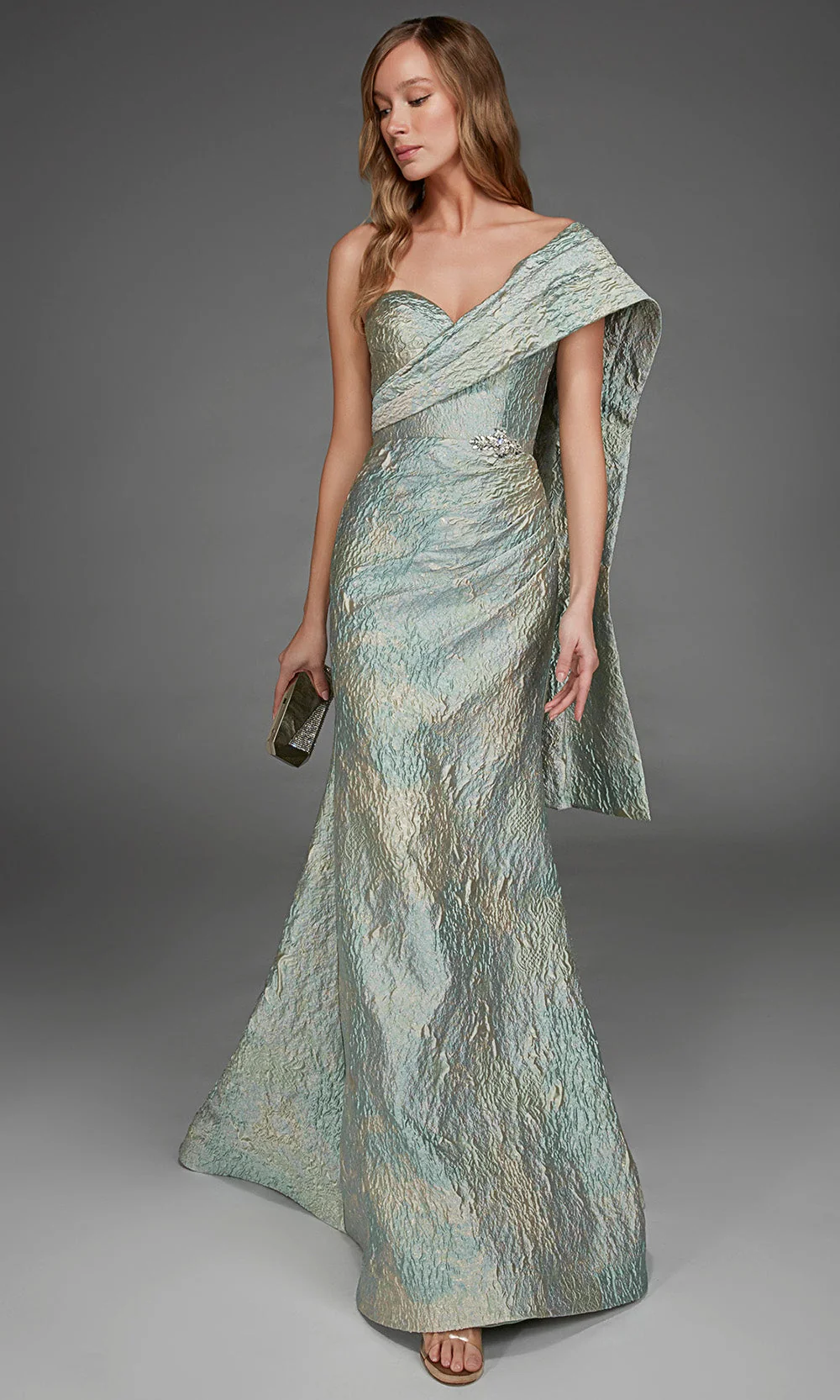 Alyce Paris 27918 - Draped Shoulder Panel Asymmetric Long Gown - Image 3