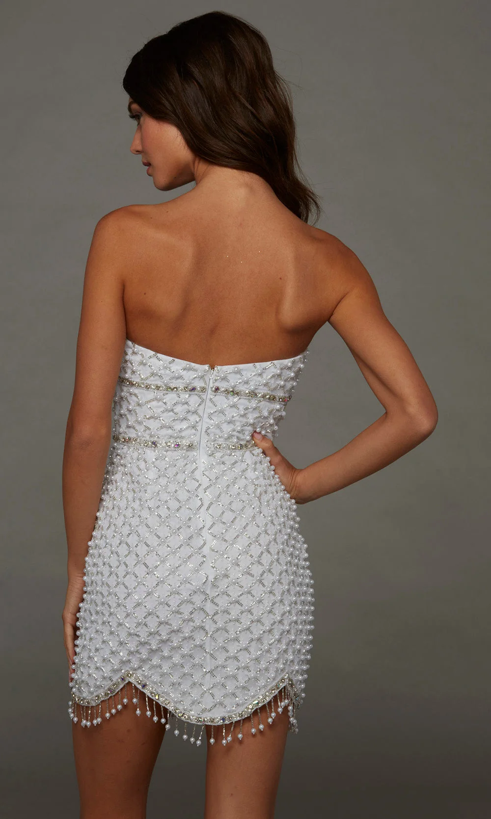 Alyce Paris 40153 - Fringe Hem Beaded Lattice Sheath Dress - Image 2