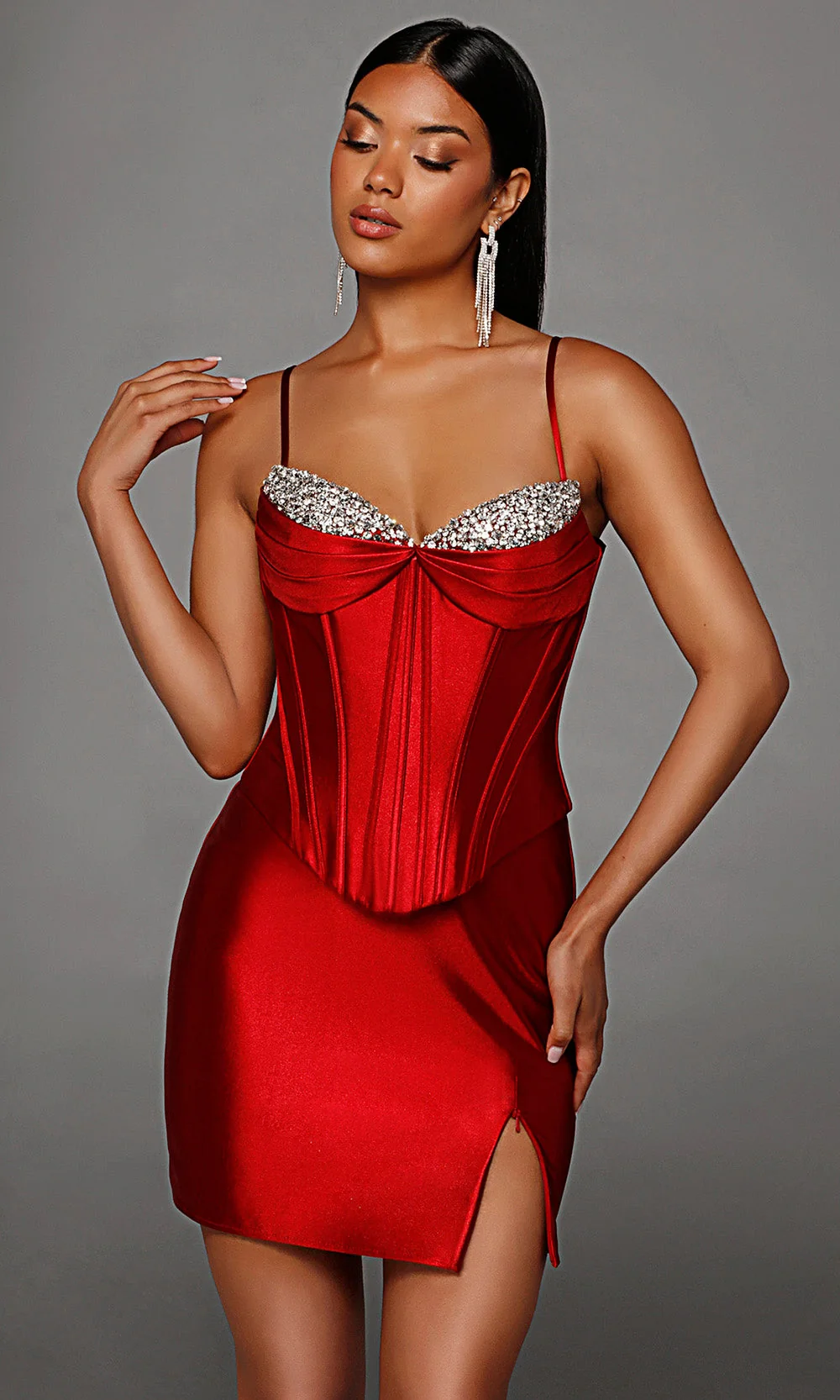 Alyce Paris 40163 - Beaded Bust Corset Sleeveless Mini Dress - Image 3
