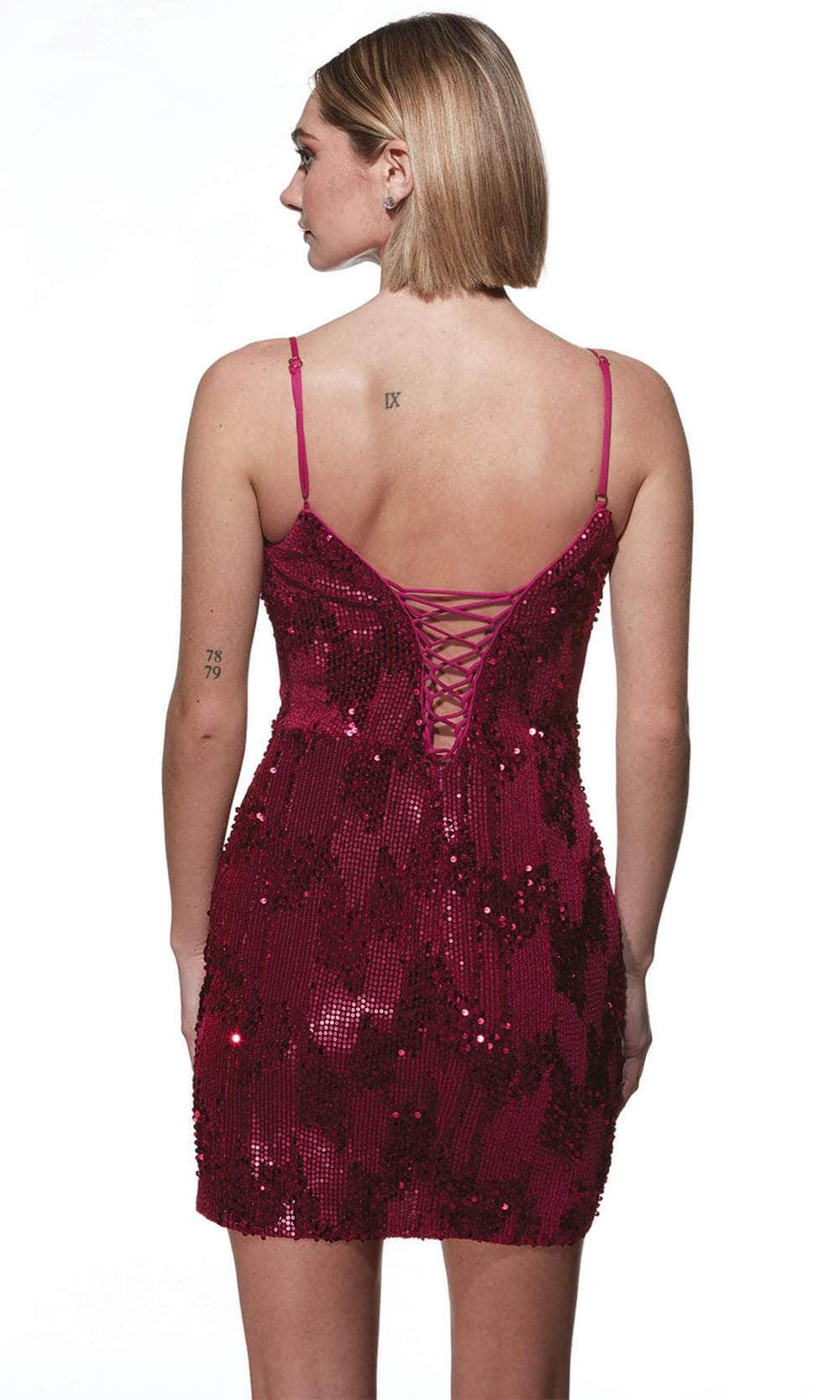 Alyce Paris 4932 - V-Neck Sequin Velvet Cocktail Dress - Image 4