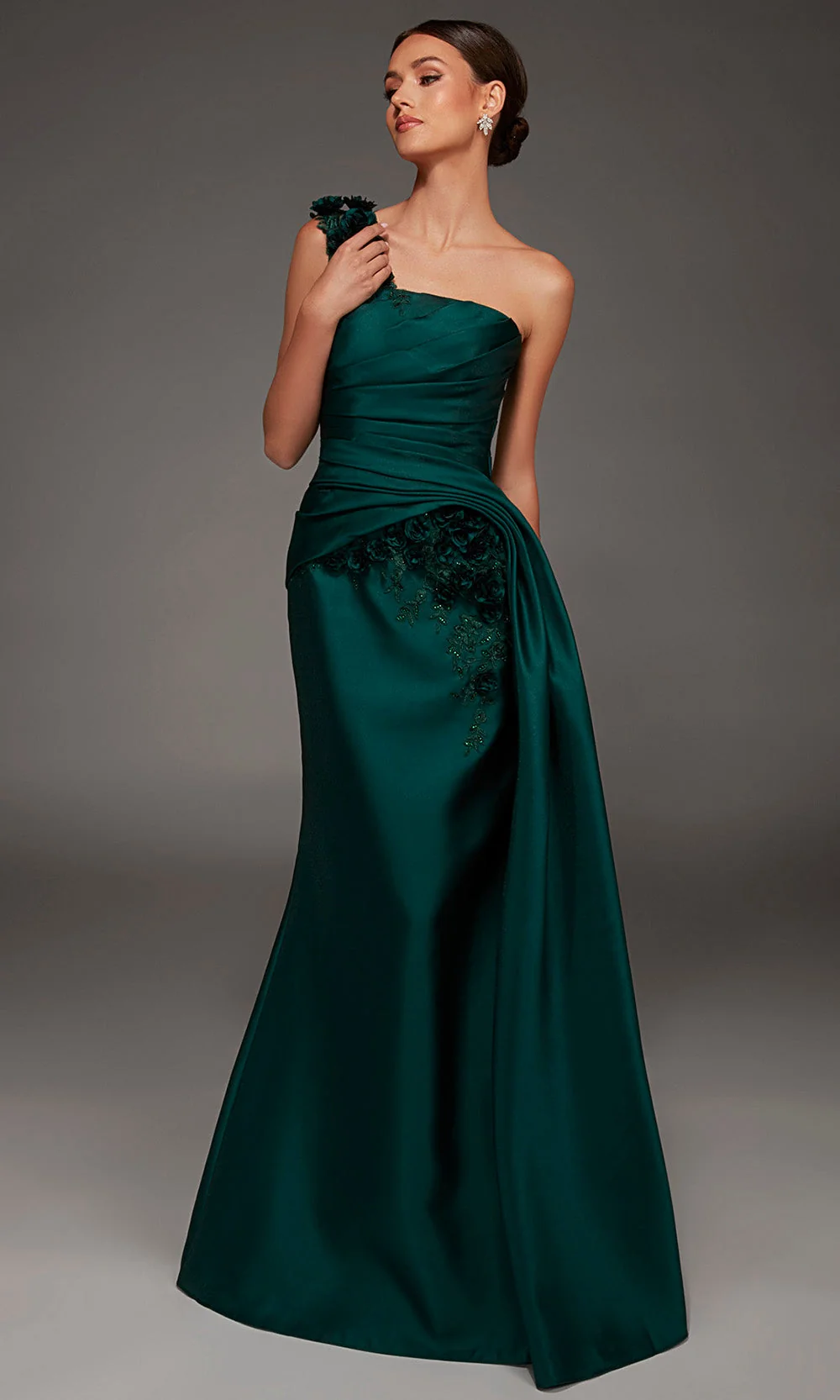 Alyce Paris 55030 - Floral Accent Ruched One Shoulder Gown - Image 5