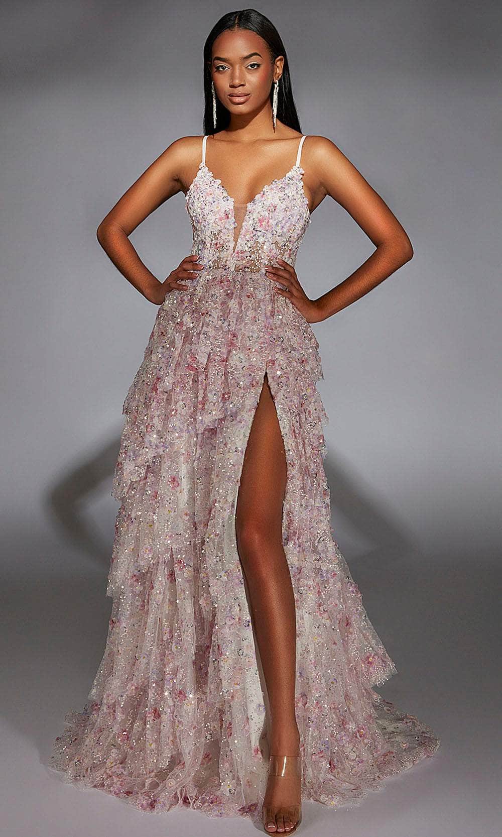 Alyce Paris 61745 - Plunging Neckline Floral Sequin Gown