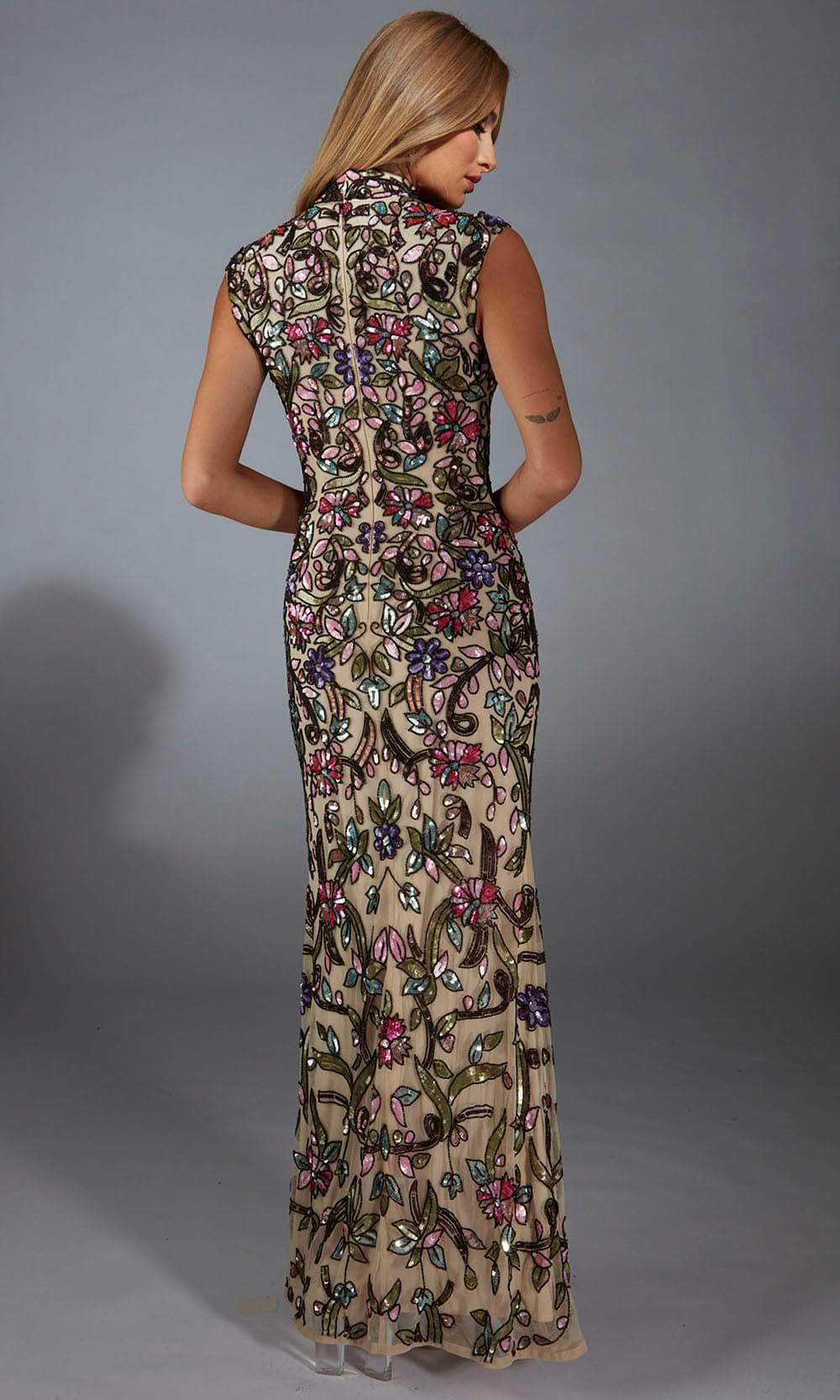 Alyce Paris 61918 - Floral Beaded Gown with Slit - Image 2