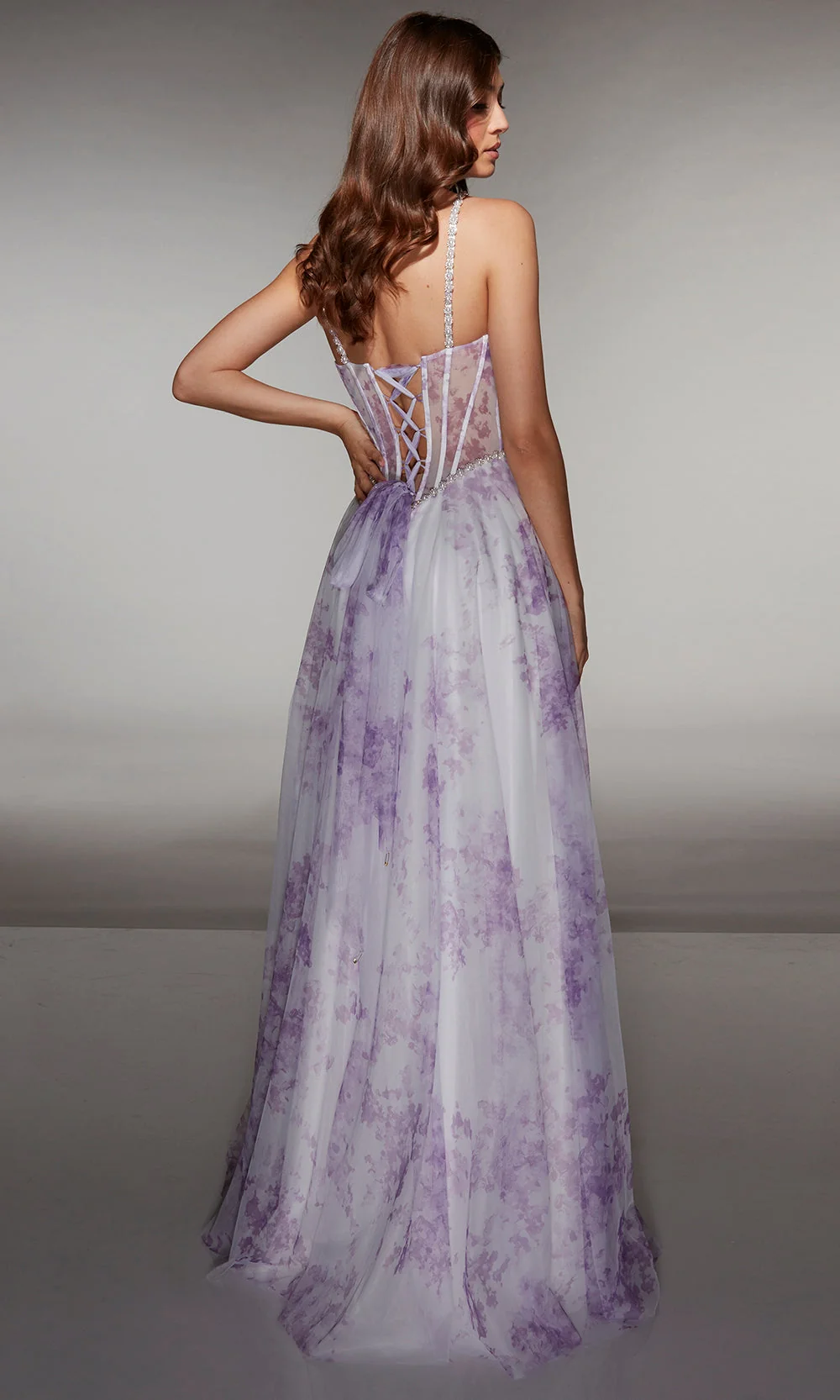 Alyce Paris 61994 - Printed A line dress with beaded straps - Image 8