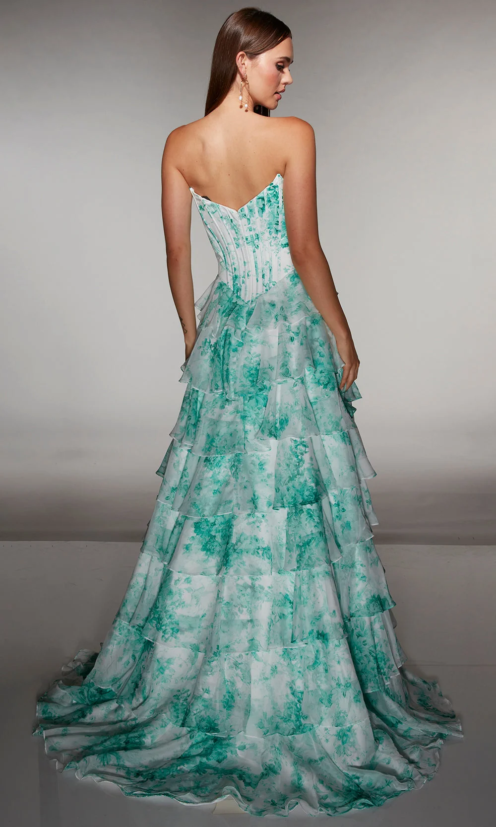Alyce Paris 62192 - Printed Tiered Gown with Sweetheart Bodice - Image 9
