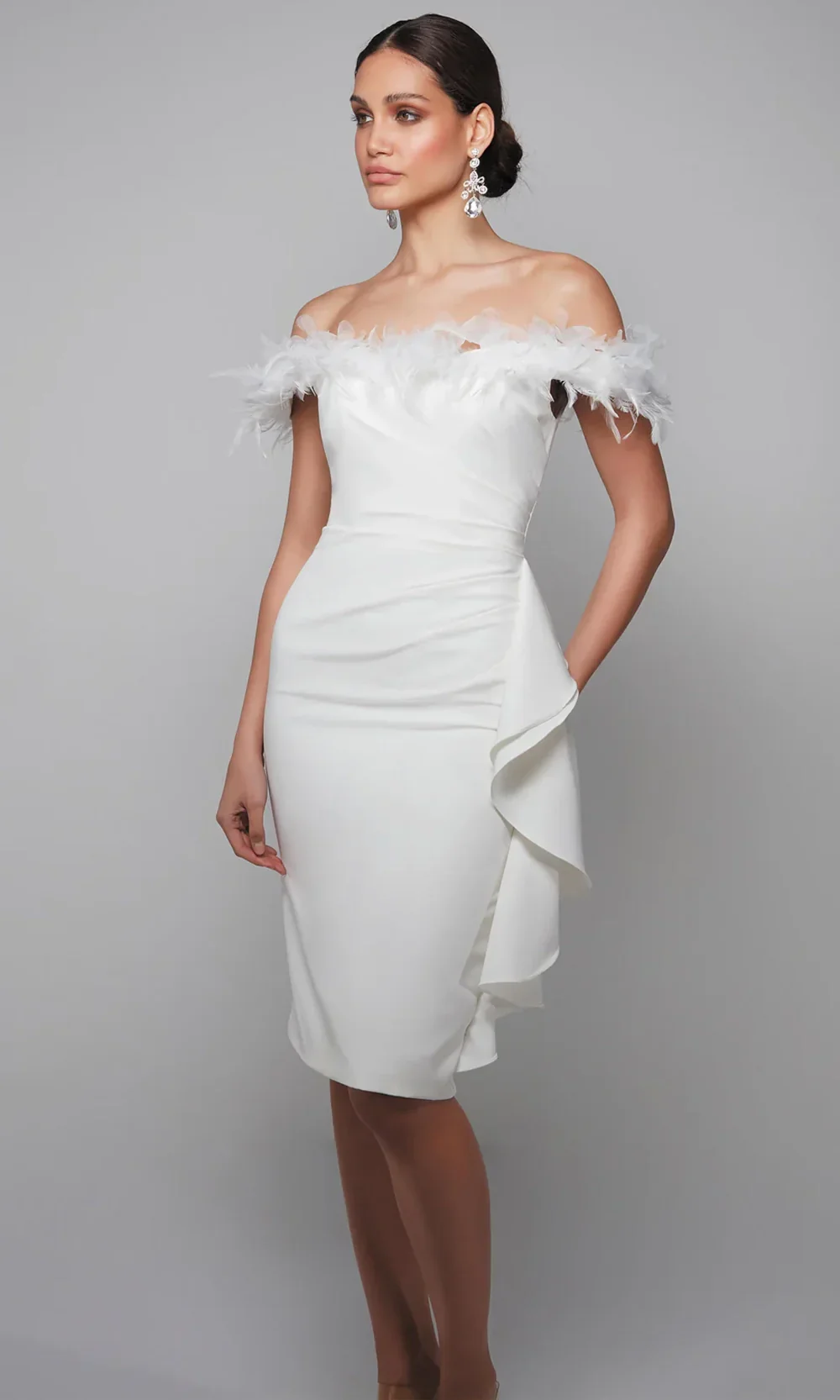 Alyce Paris 70000 - Elegant Ruched Ruffle Midi Dress - Image 5