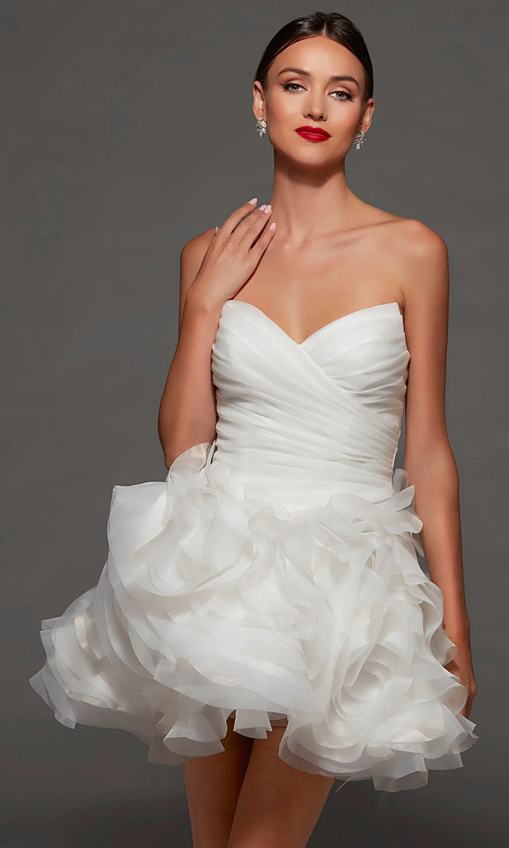 Alyce Paris 70086 - V-Neckline Organza Mini Dress with Ruffle Skirt - Image 3