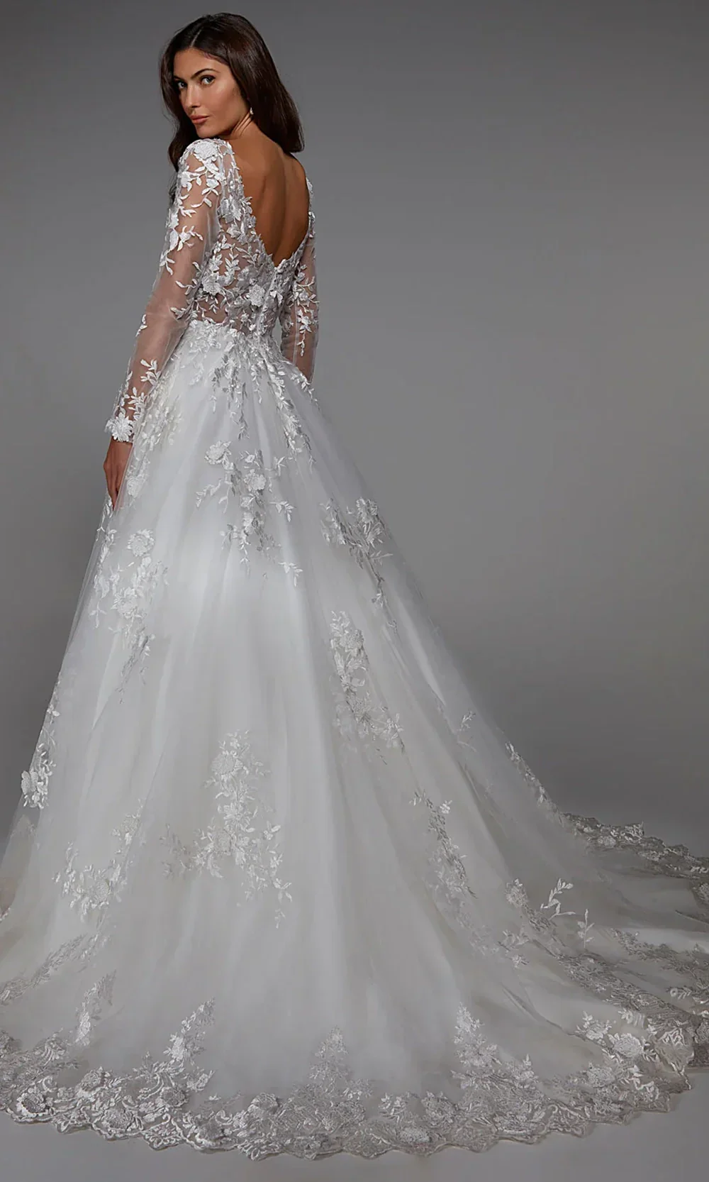 Alyce Paris 7046 - Illusion Neckline Lace Wedding Gown - Image 2