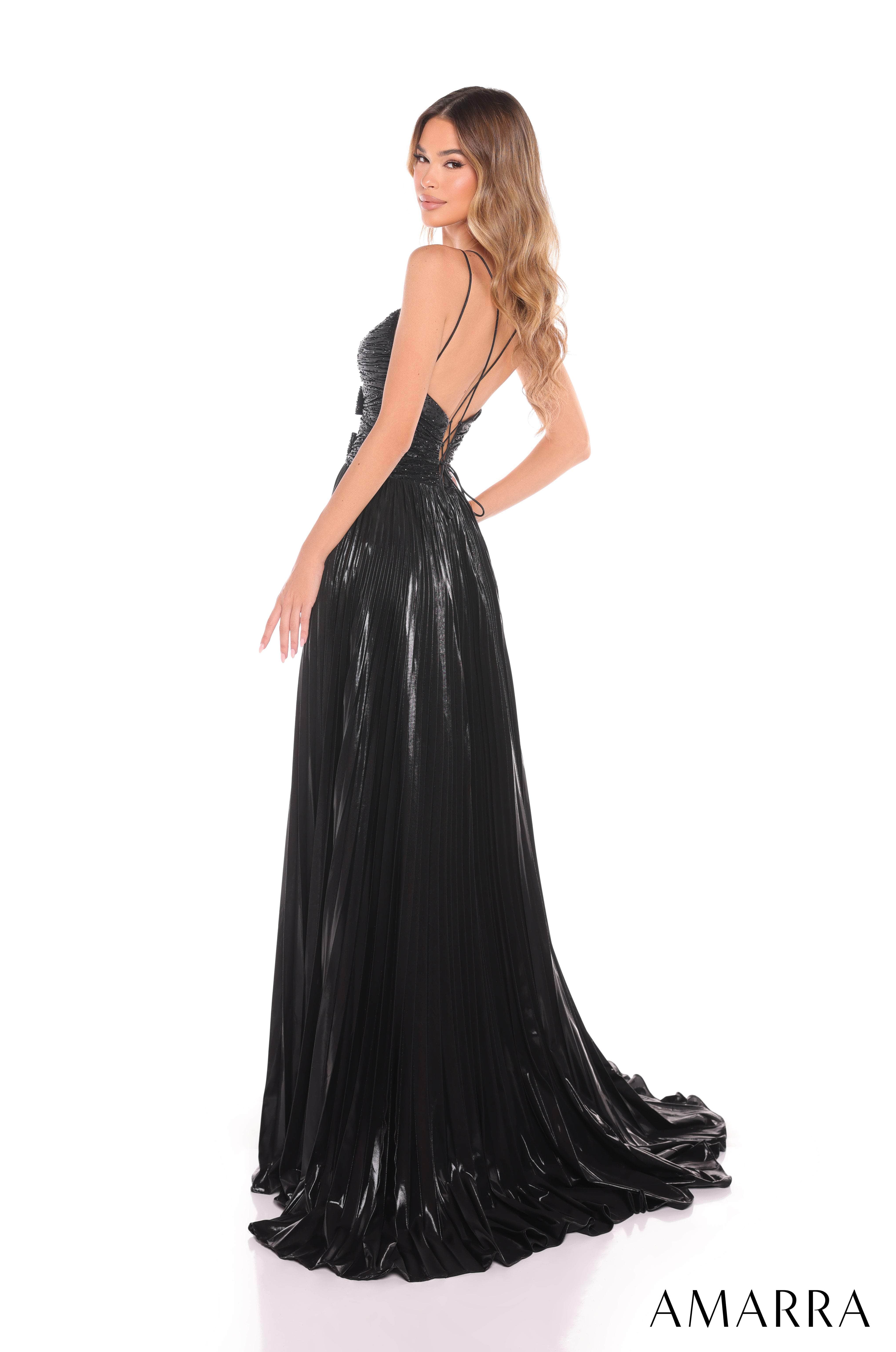 Amarra 88435 - Metallic Pleated A-Line Evening Dress - Image 2