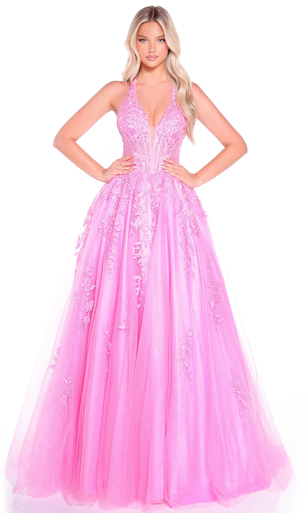 Amarra 89317 - Embroidered Halter Layered Skirt Gown