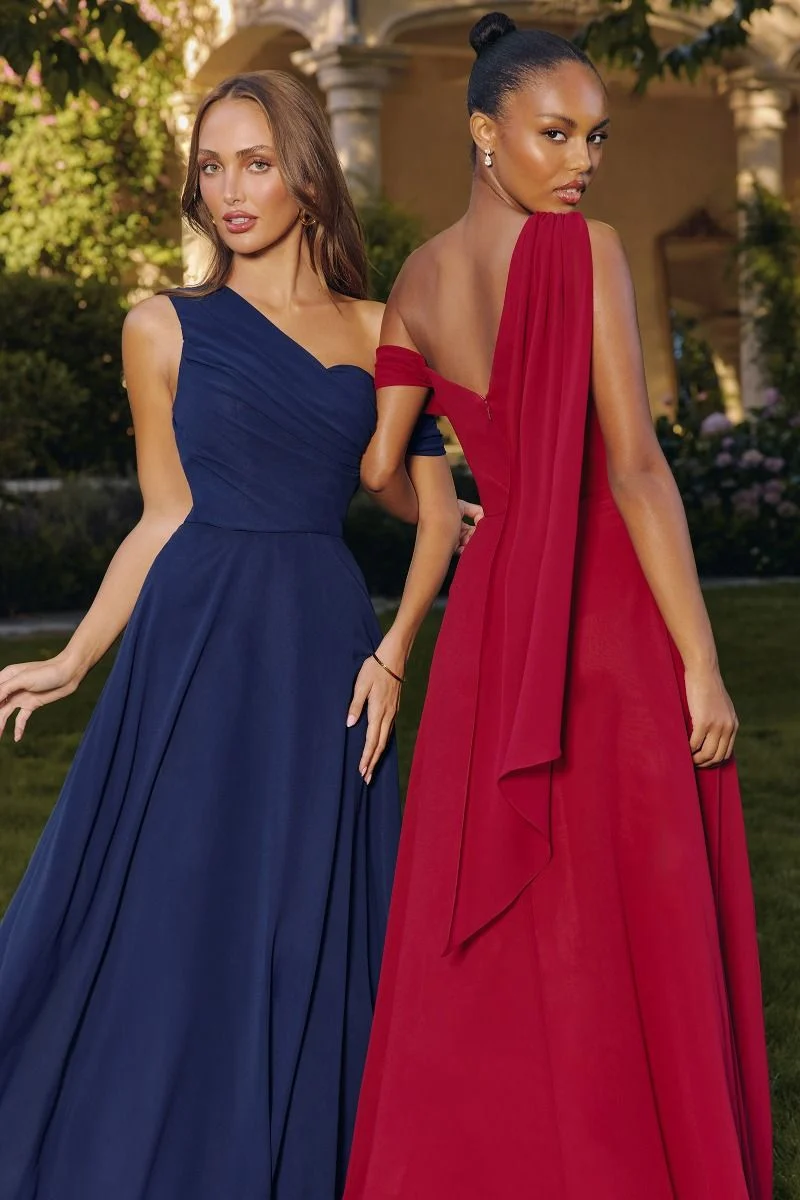 Amoris by Ladivine T716 - Drape One Shoulder Chiffon Formal Gown - Image 5