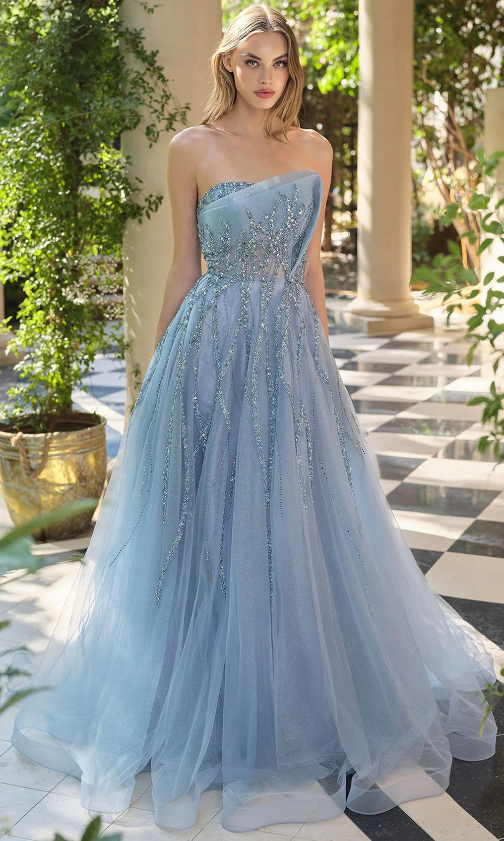 Andrea and Leo A1491 - Asymmetric Bead Embellished Long Gown - Image 8