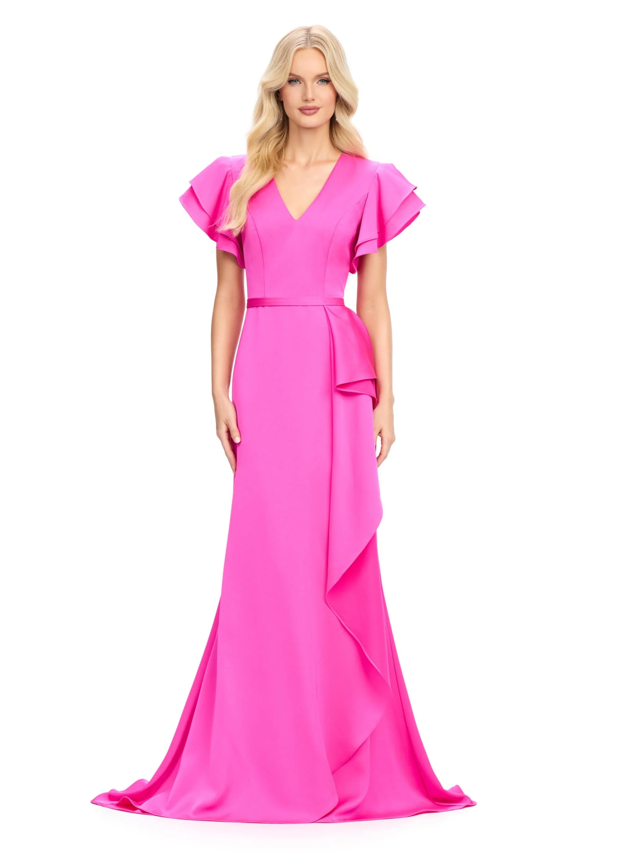 Ashley Lauren 11737 - V-Neck Ruffle Draped Evening Gown - Image 3