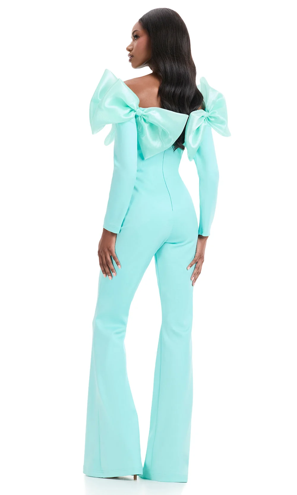 Ashley Lauren 12090 - Long Sleeve Flared Jumpsuit with Bows - Image 2