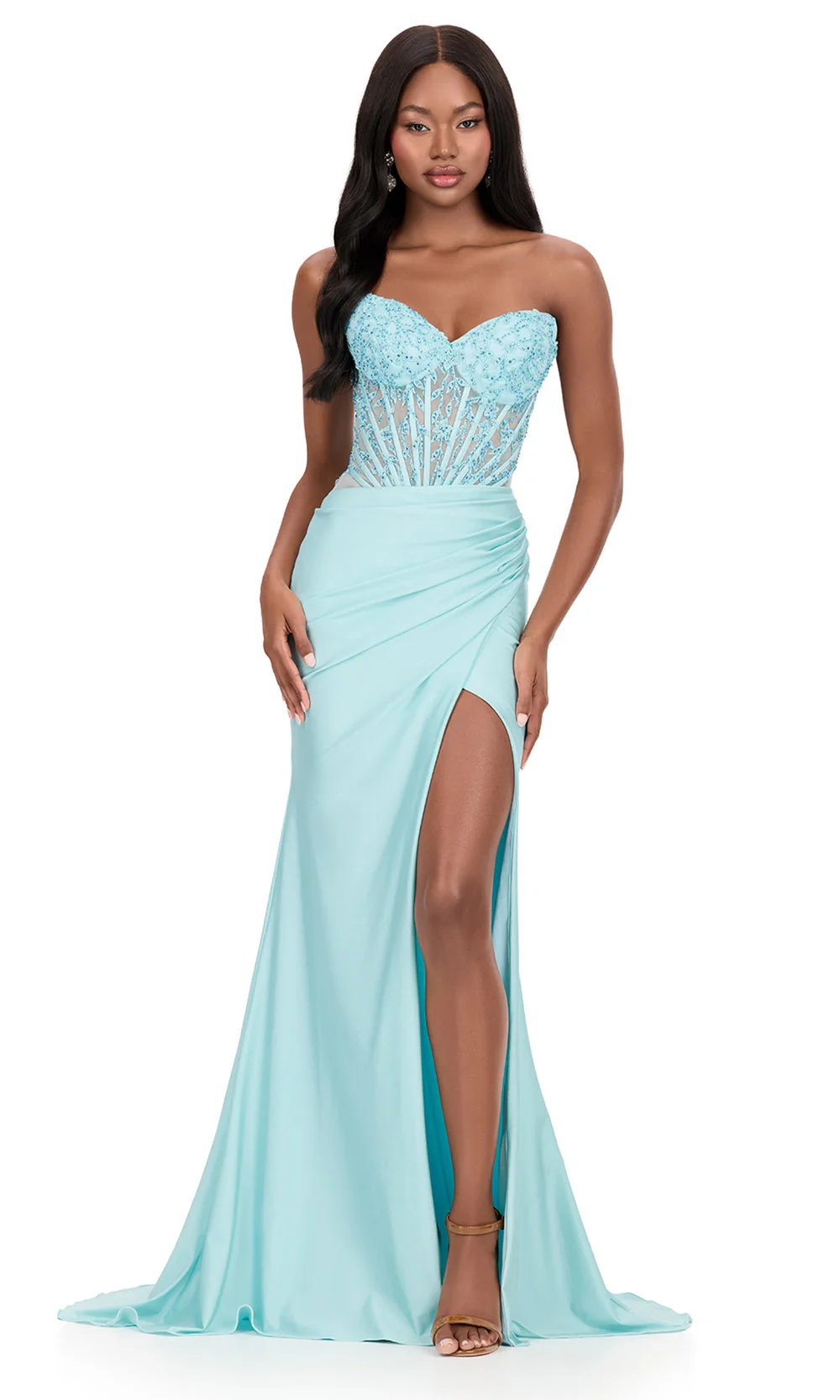 Ashley Lauren 12168 - Embellished Sweetheart Jersey Slit Dress - Image 7