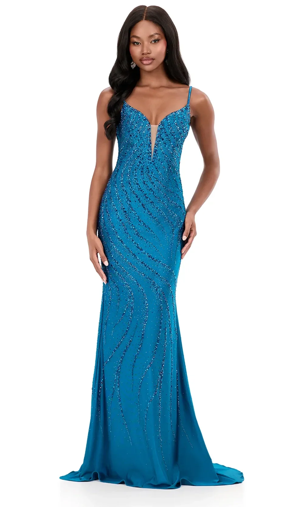 Ashley Lauren 12269 - Beaded Bodice V-Neckline Dress with Train