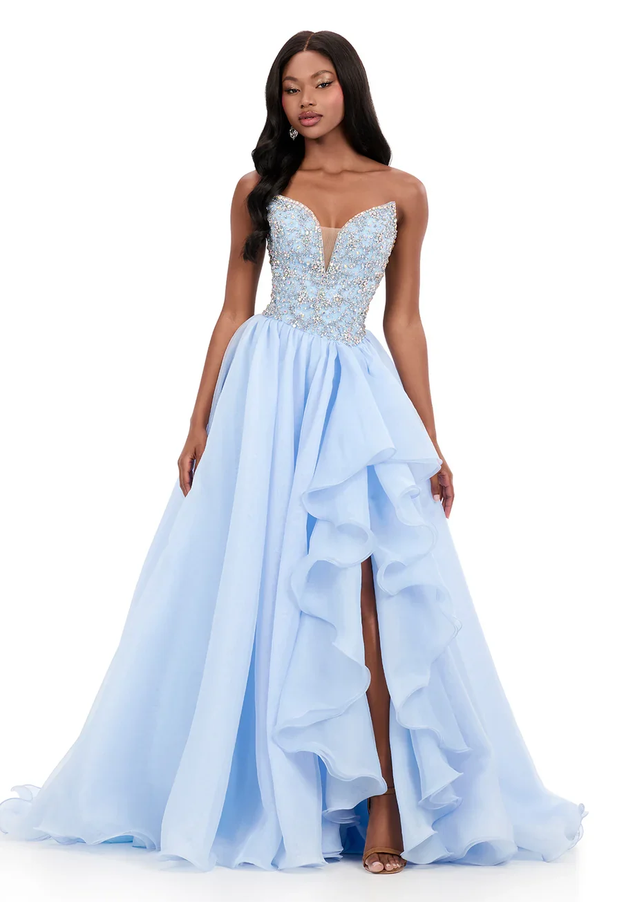 Ashley Lauren 12281 - Cascading Ruffle Skirt Plunging Prom Gown - Image 4