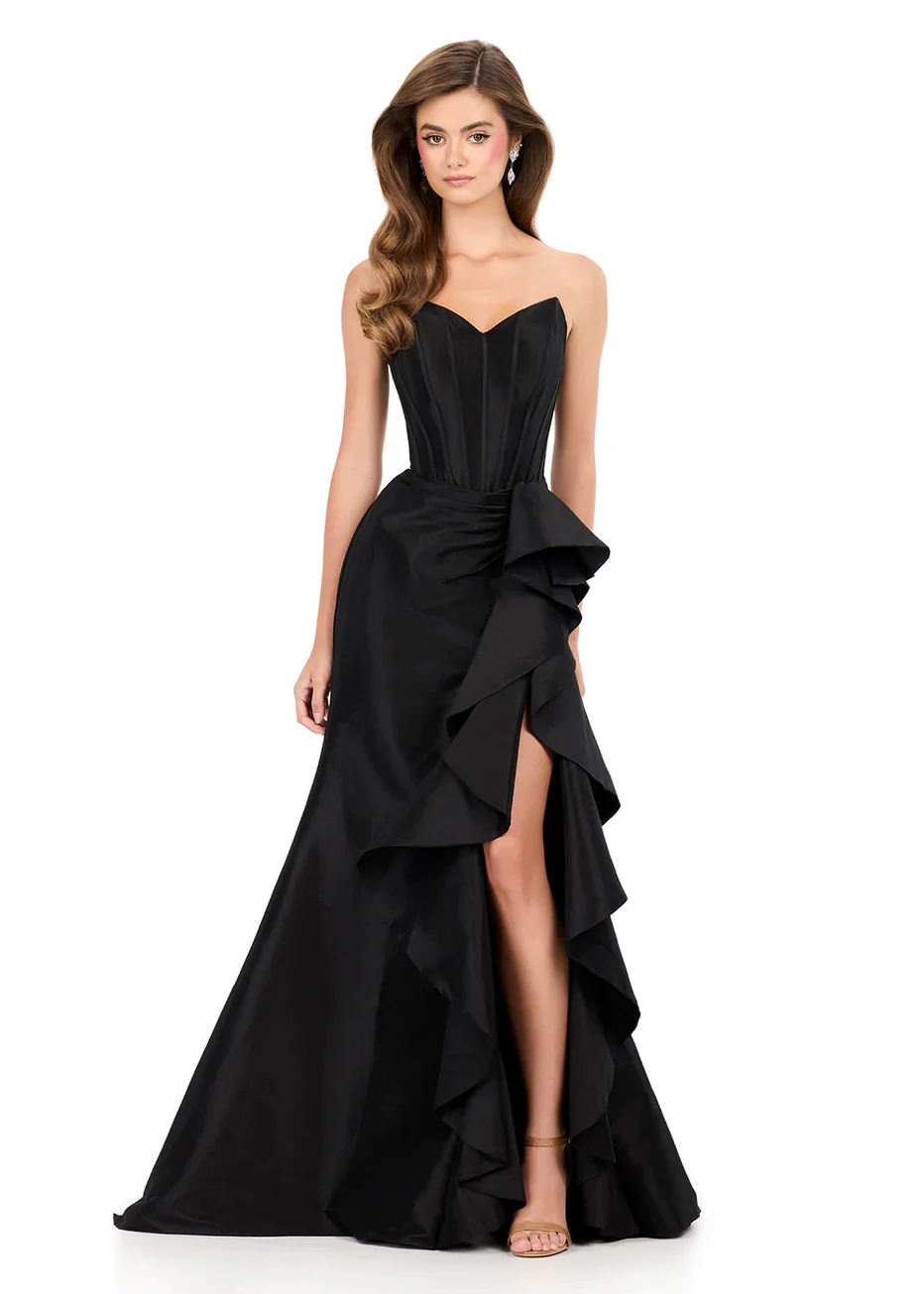 Ashley Lauren 12287 - Side Ruffle Taffeta Sweetheart Dress - Image 3