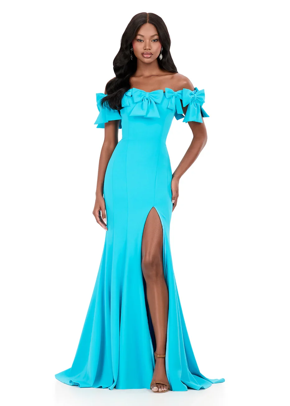Ashley Lauren 12288 - Bow Detailed Neckline Scuba Dress - Image 4