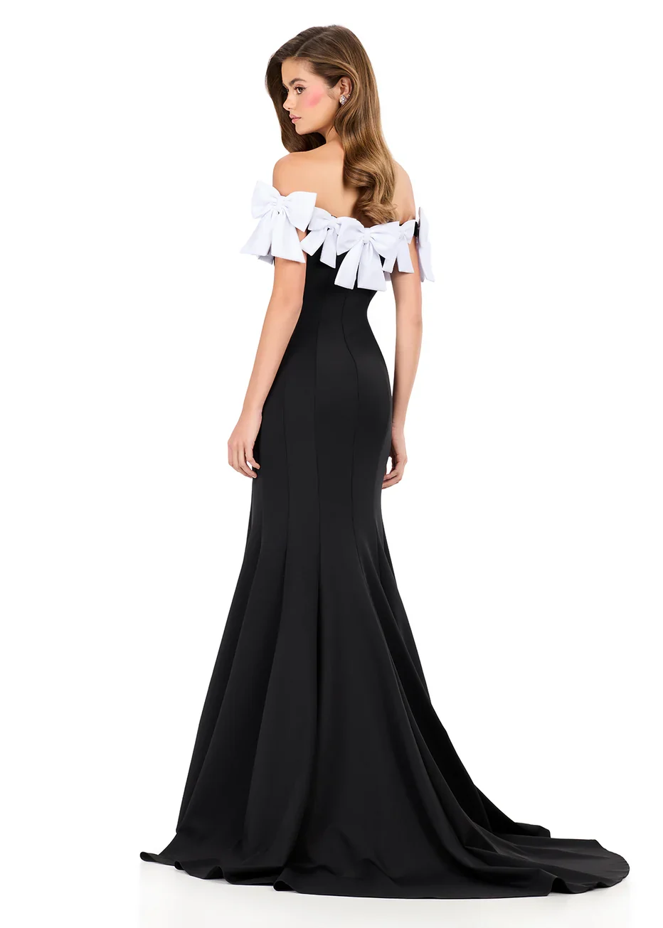 Ashley Lauren 12288 - Bow Detailed Neckline Scuba Dress - Image 7
