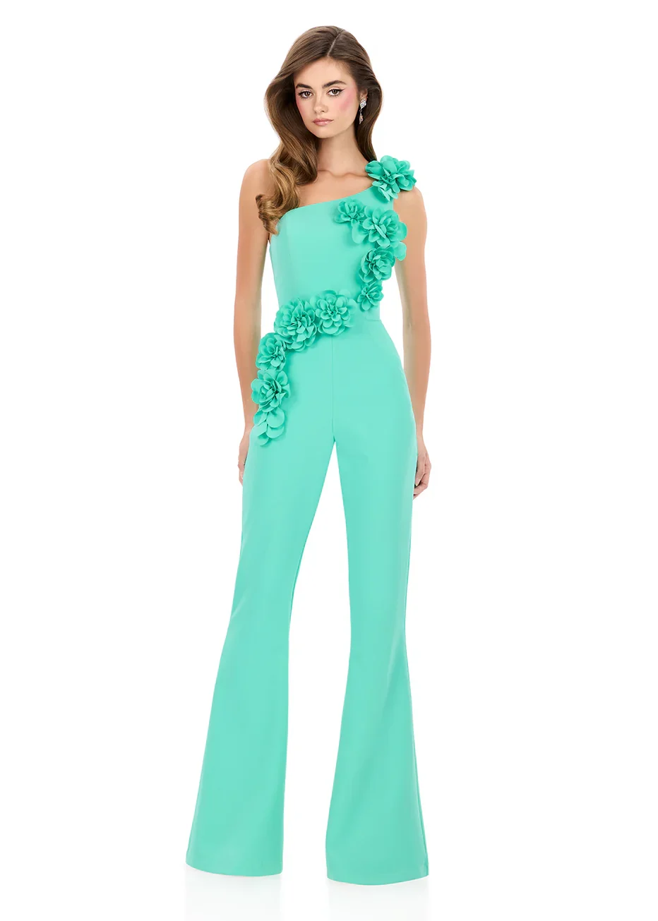 Ashley Lauren 12290 - Asymmetric Neckline Flared Pants Jumpsuit - Image 3