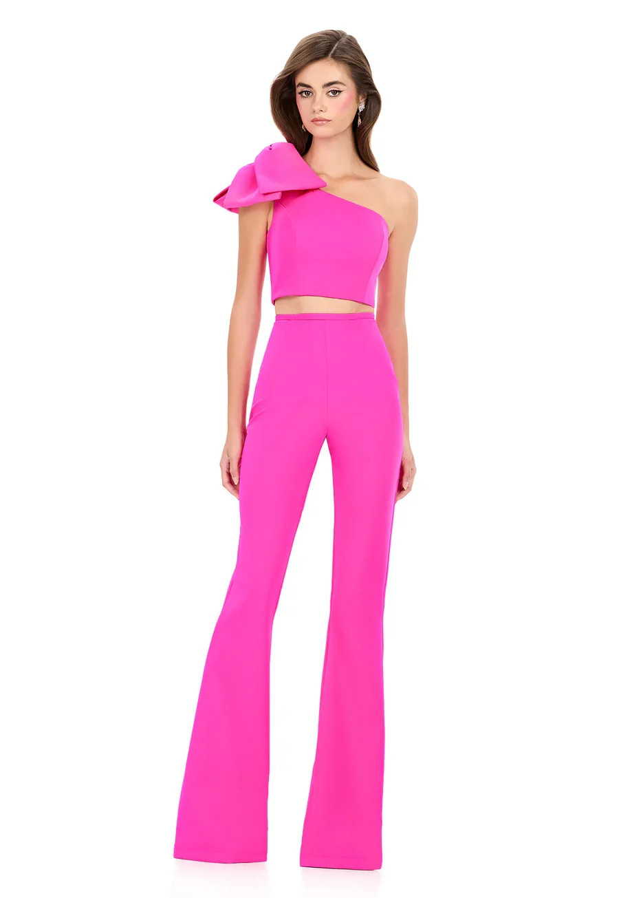Ashley Lauren 12292 - Asymmetric Neck Statement Bow Jumpsuit - Image 3