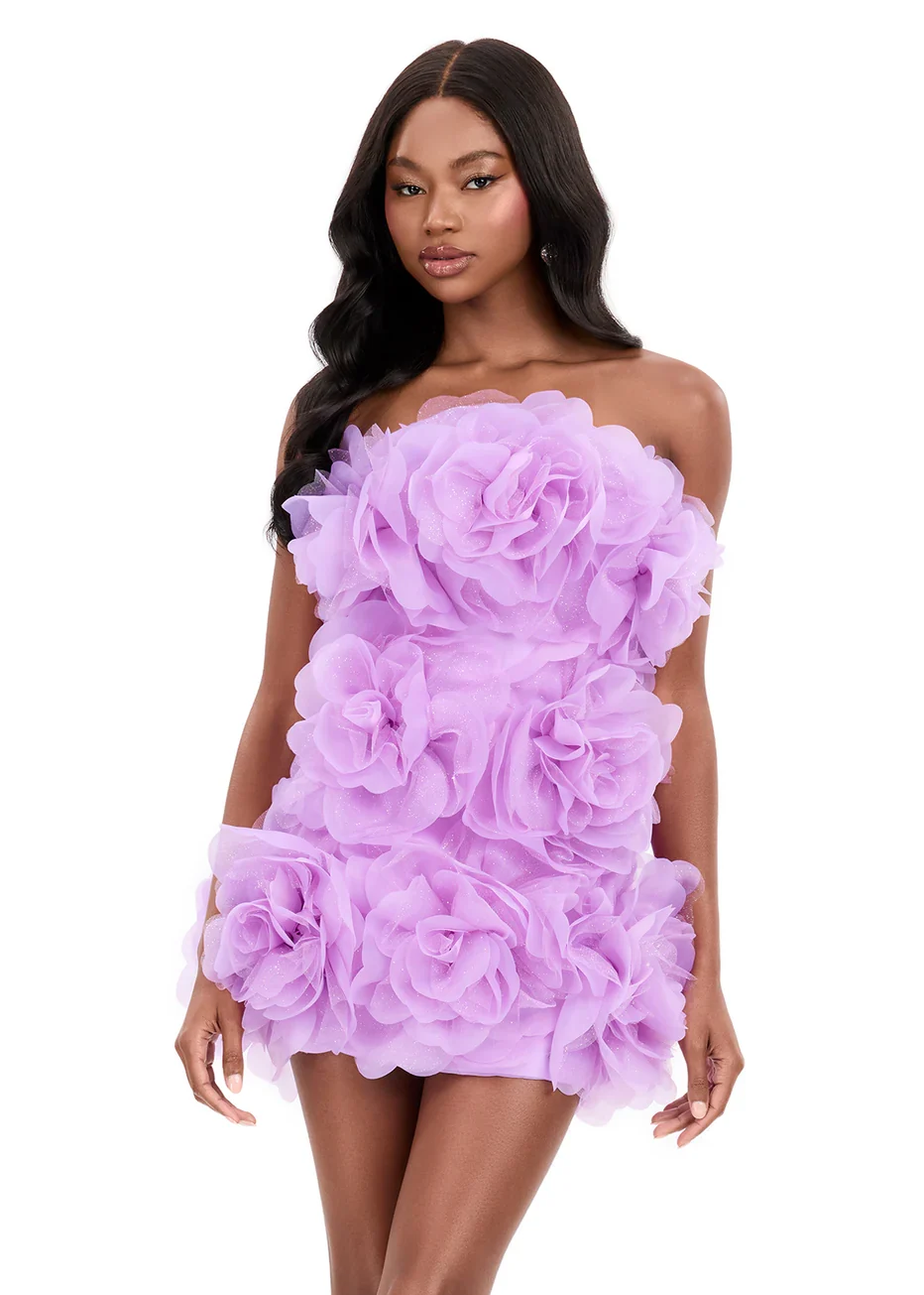Ashley Lauren 4968 - Oversized 3D Floral Straight Neckline Dress - Image 3