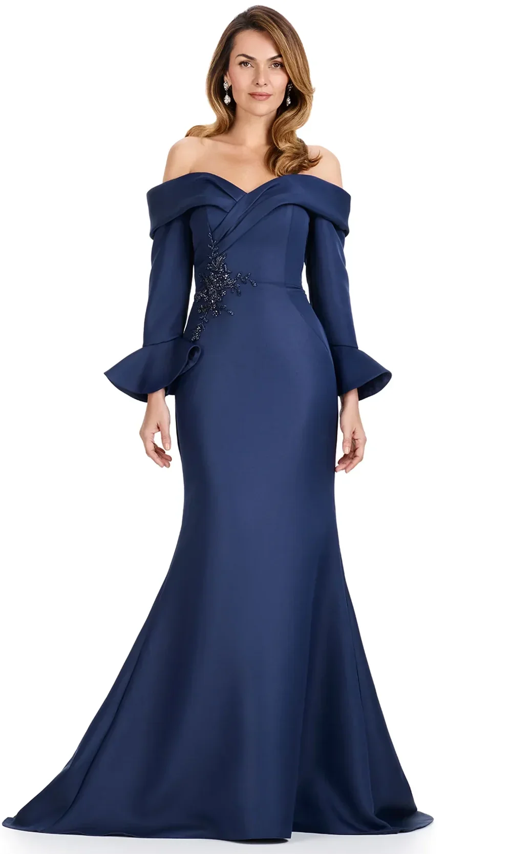 Ashley Lauren E12093 - Three-Quarter Sleeve Satin Mermaid Dress - Image 5