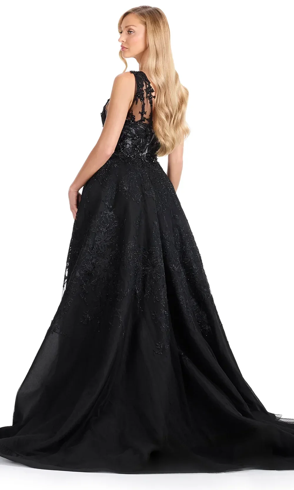 Ashley Lauren E12117 - One Shoulder Floral Applique Overskirt Gown - Image 2