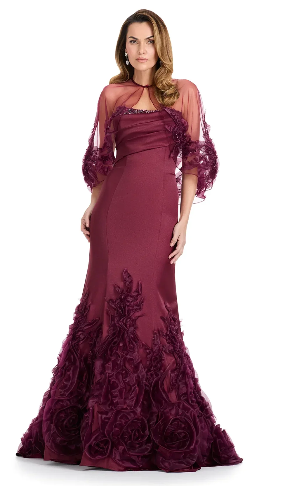 Ashley Lauren E12123 - Floral Applique Mermaid Satin Evening Dress - Image 4