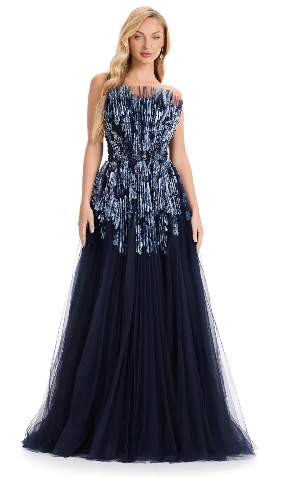 Ashley Lauren E12127 - Embellished Top Pleated Strapless Gown
