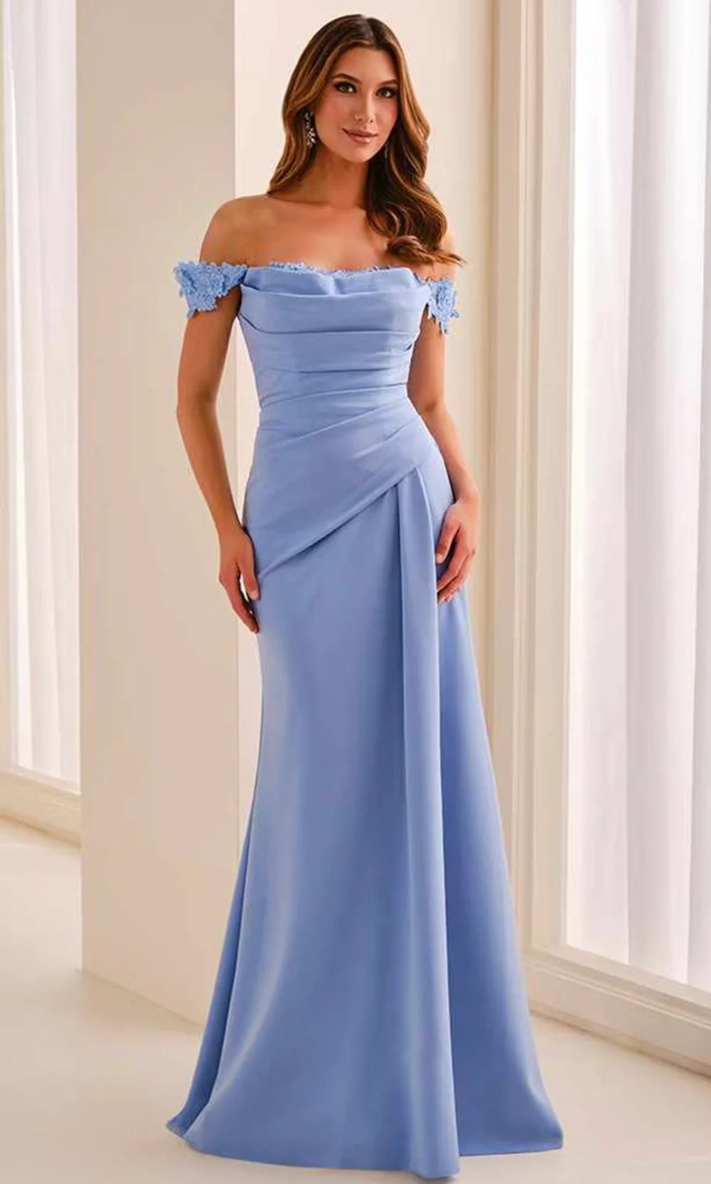 Cameron Blake CB444 - Off Shoulder Draped Dress with Applique - Image 4