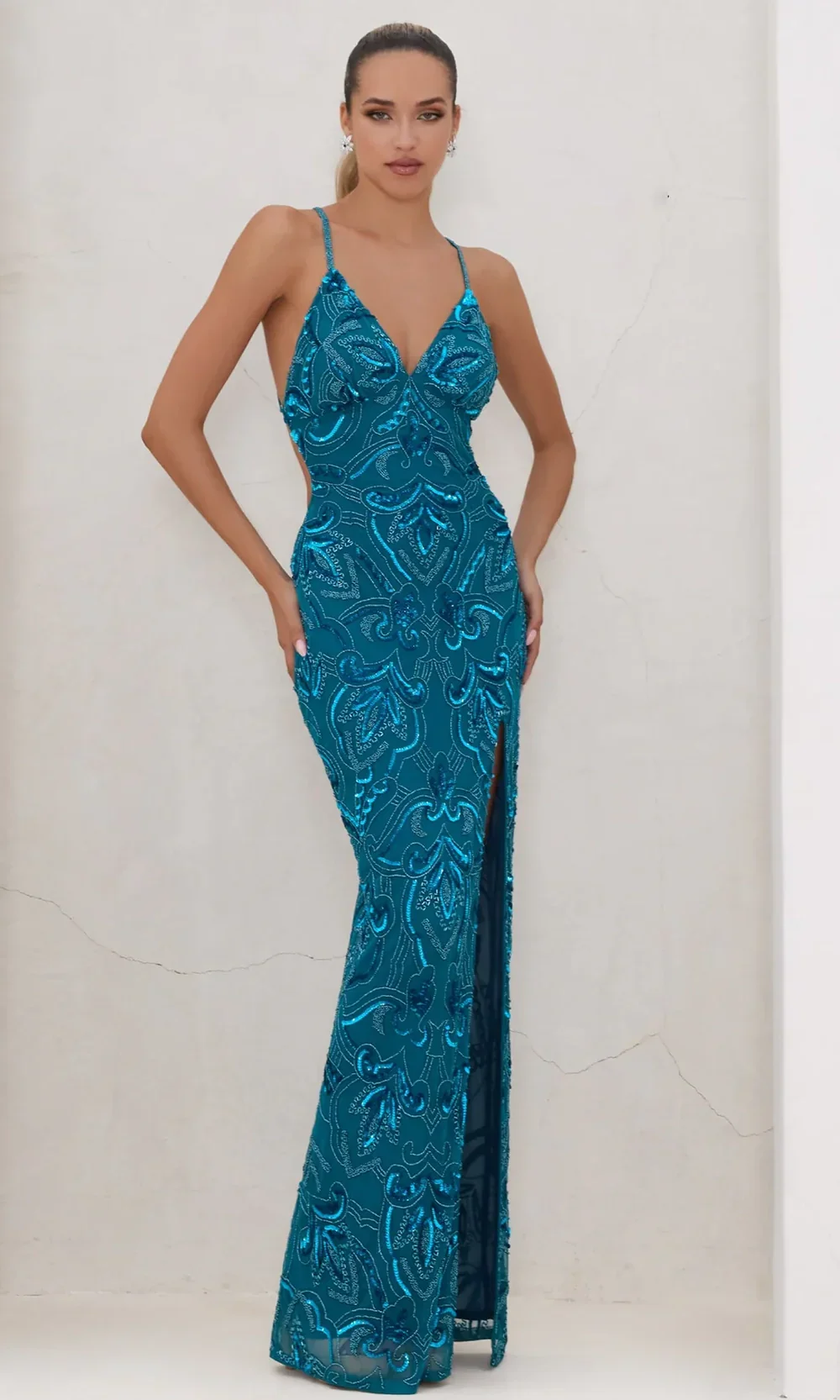 Chandalier 30020 - Fitted Sequin Evening Dress with Slit - Image 5