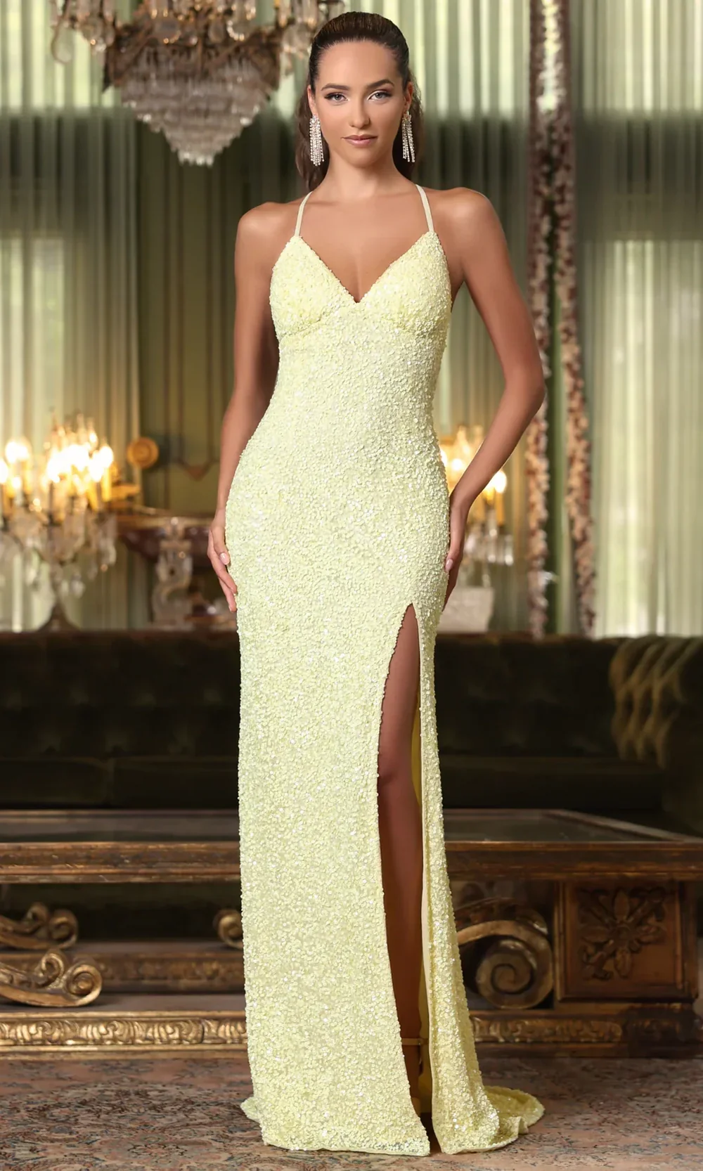 Chandalier 30086 - Fitted Sequin Dress with Front Slit - Image 8