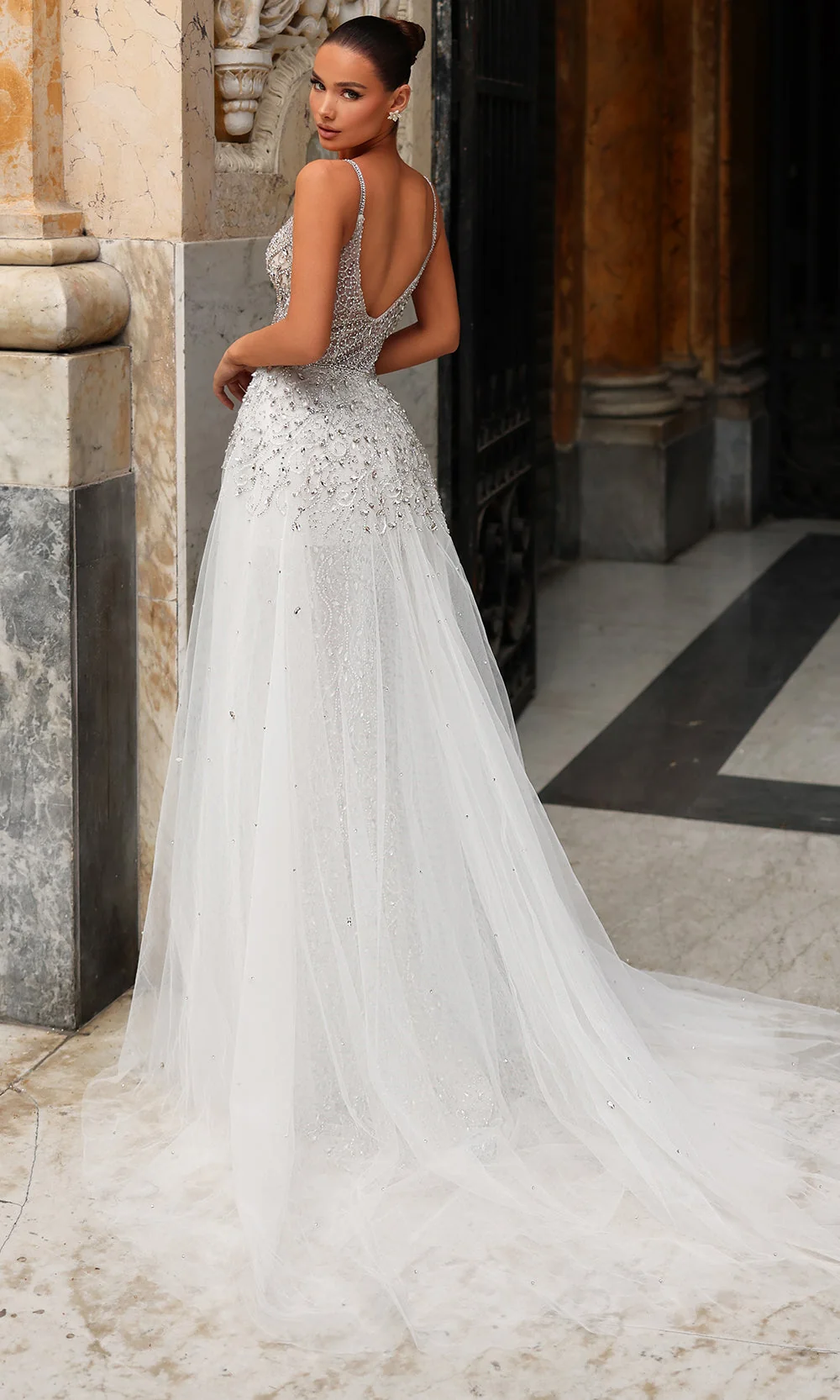 Chic and Holland BR550022 - V-Back Beaded Overskirt Evening Dress - Image 2