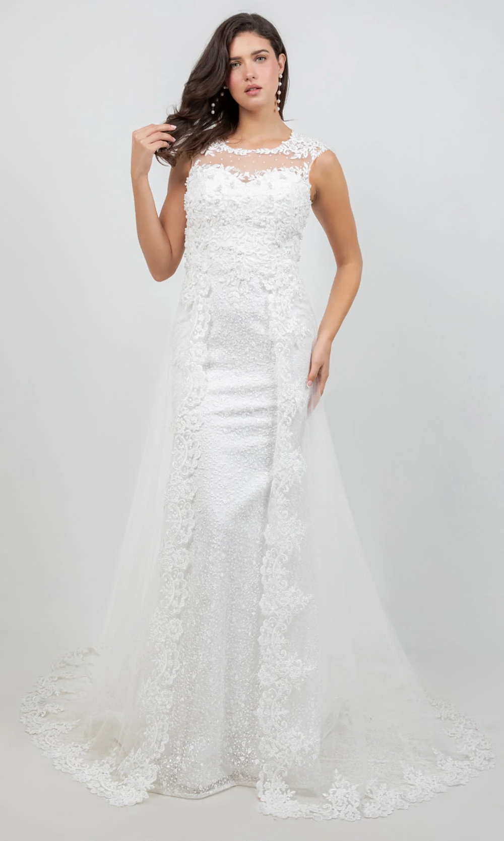 Cinderella Couture 8506J - Embellished Cap Sleeve Overskirt Bridal Gown