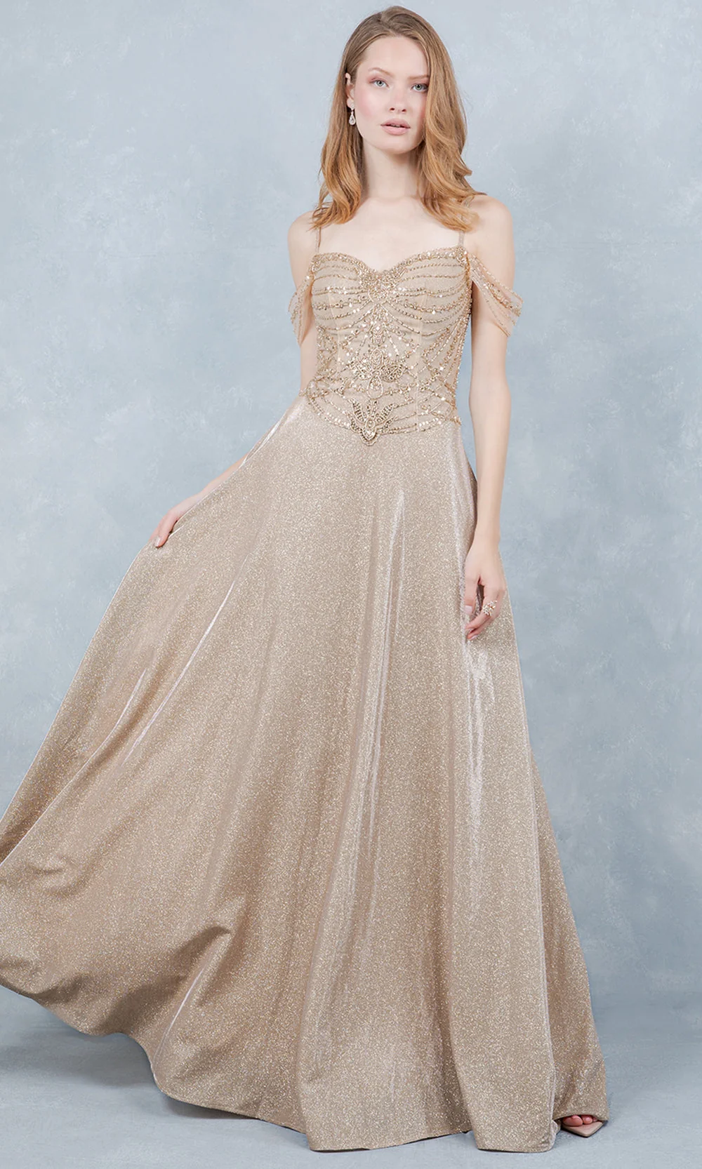 Cinderella Couture 8581J - Cold Shoulder Beaded Applique Long Gown - Image 7