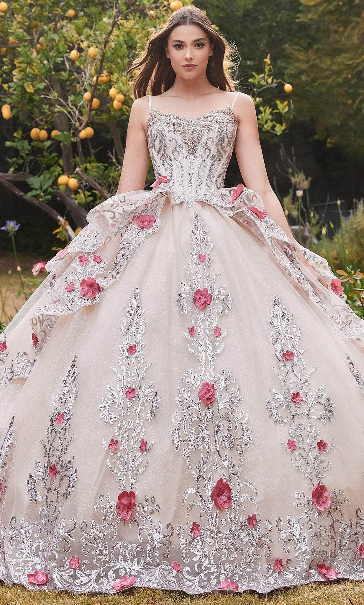 Cinderella Divine 15703 - Floral-Accented Elegant Ballgown