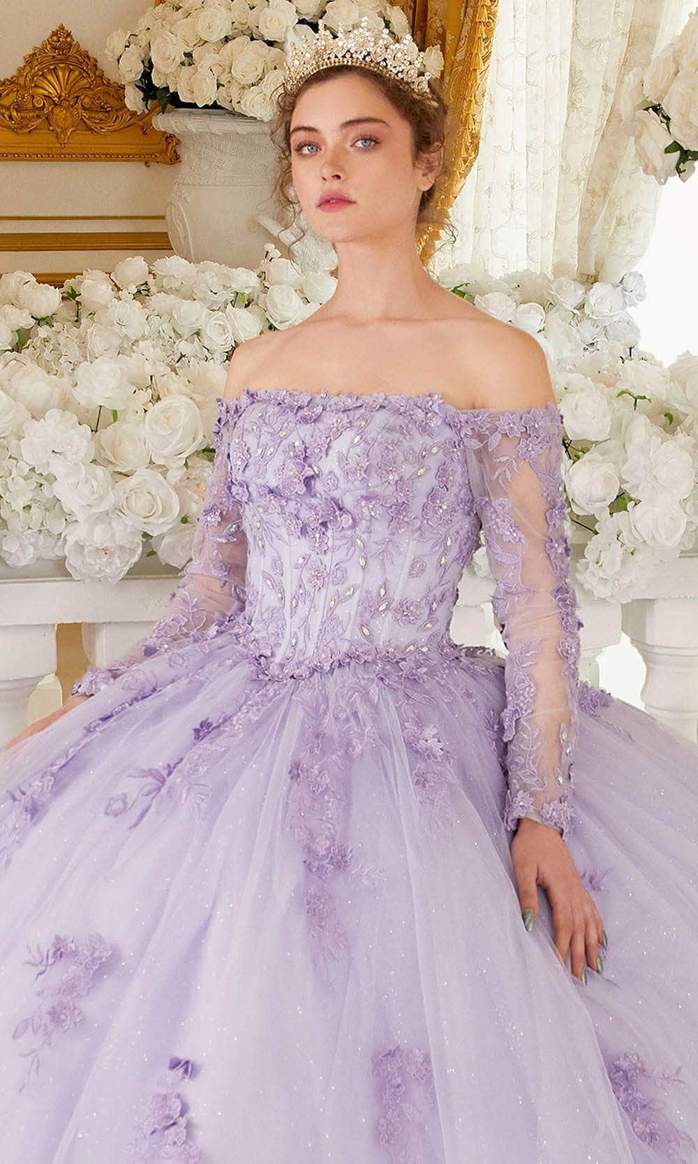 Cinderella Divine 15706 - Long Sleeve Ballgown in Off-Shoulder Style - Image 3
